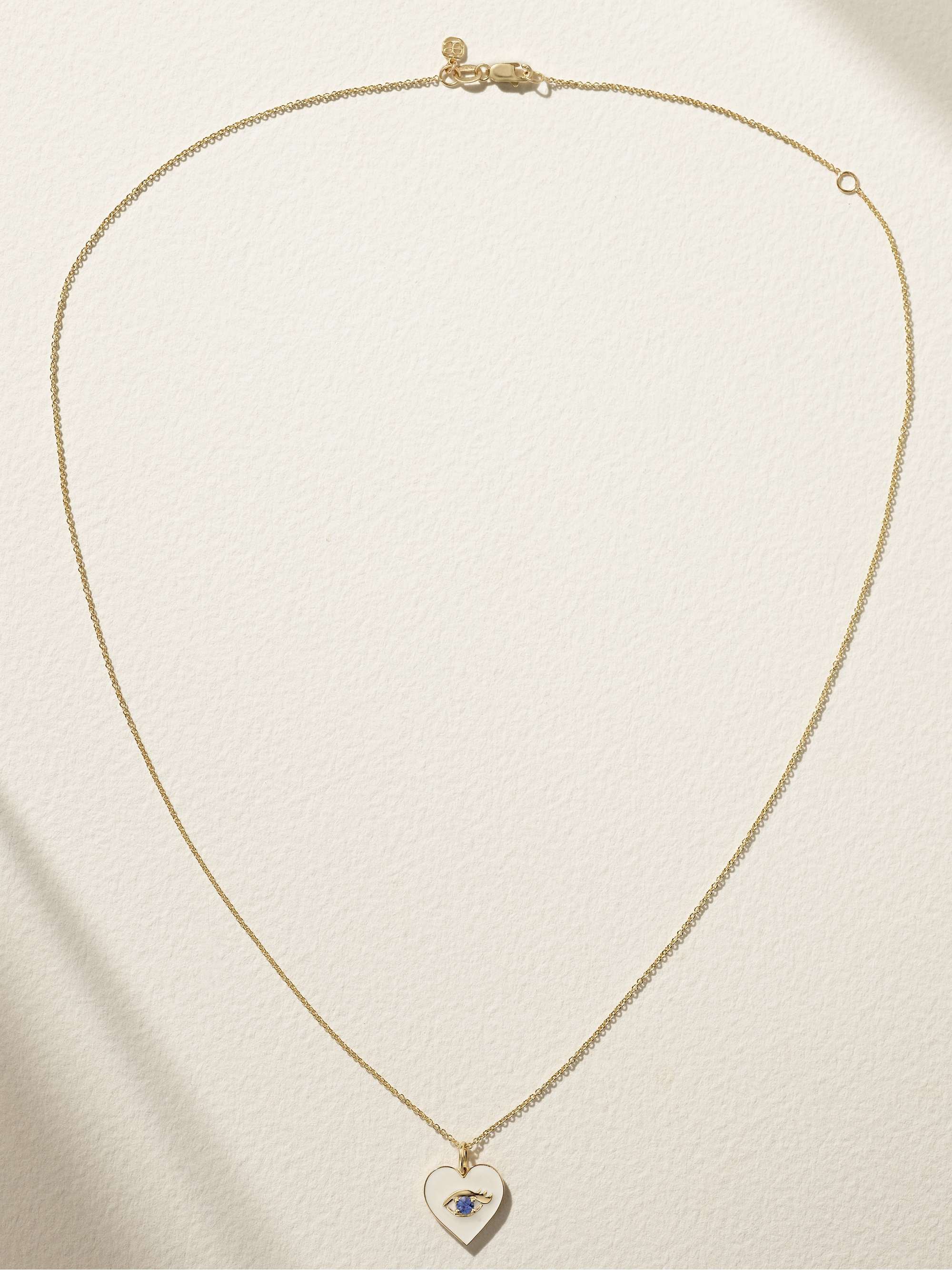 SYDNEY EVAN Chance Heart 14-karat gold, enamel and sapphire necklace