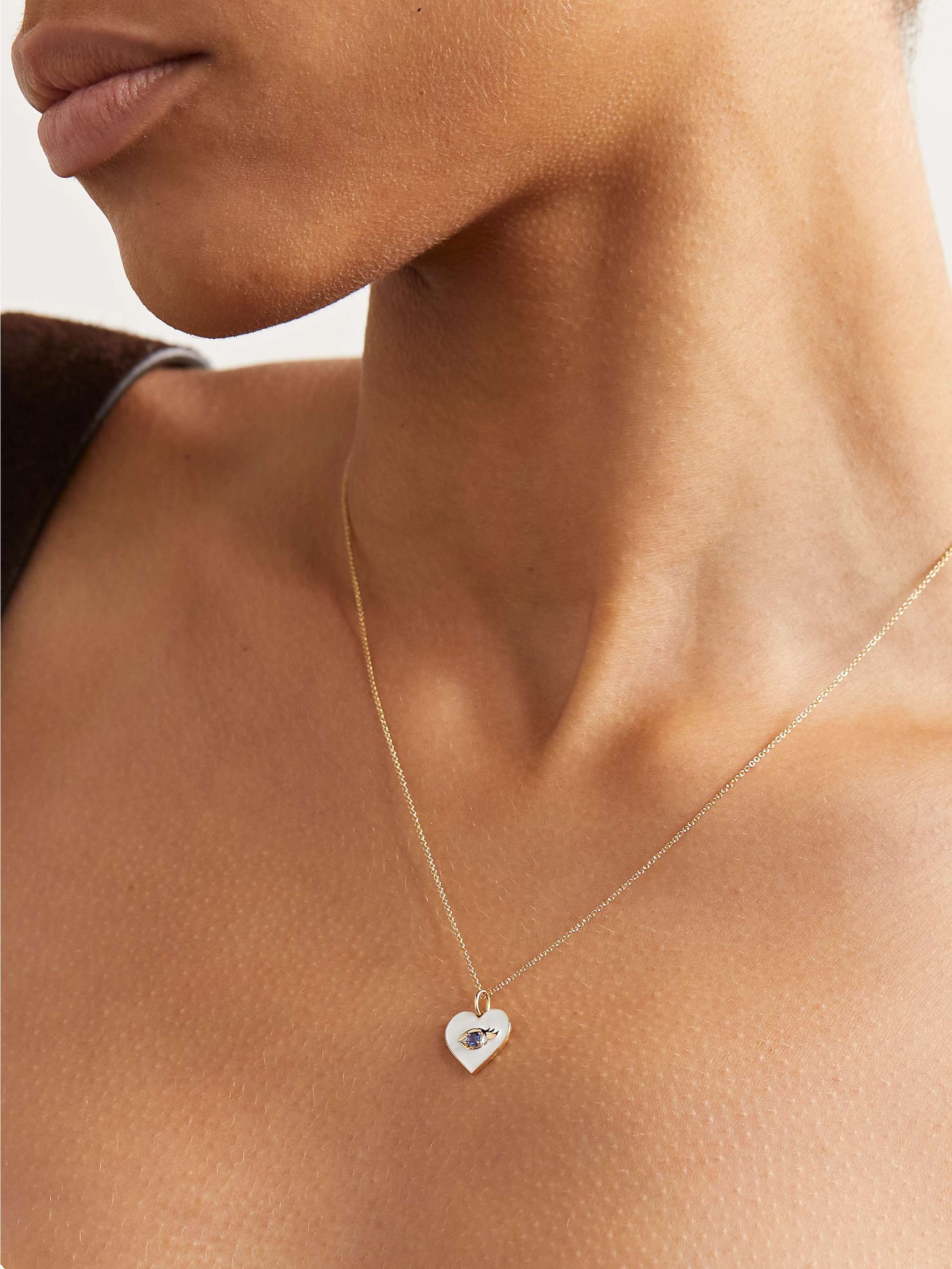SYDNEY EVAN Chance Heart 14-karat gold, enamel and sapphire necklace