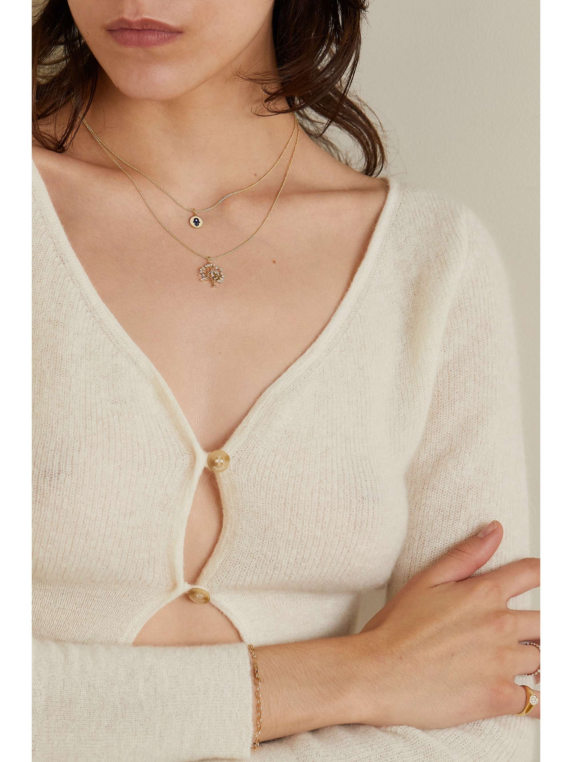 SYDNEY EVAN Butterfly Tree of Life 14-karat gold diamond necklace