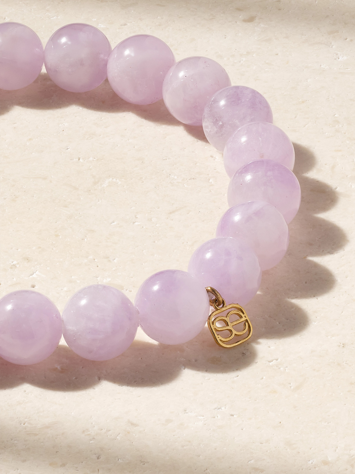Sydney Evan Marquise Eye Prong Set Flower On Lavender Amethyst Bead Bracelet In Gold