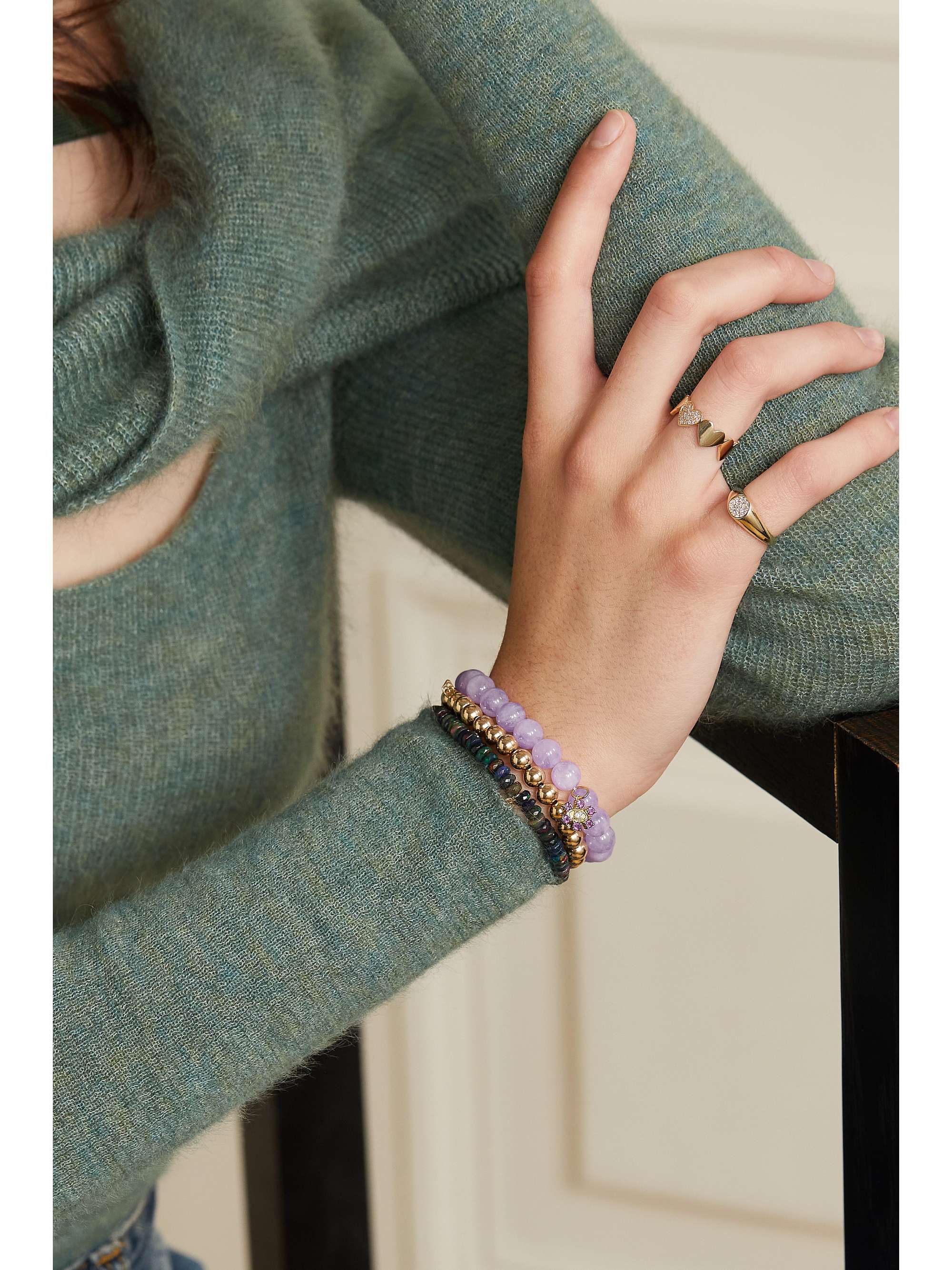 SYDNEY EVAN Evil Eye 14-karat gold, amethyst and diamond bracelet