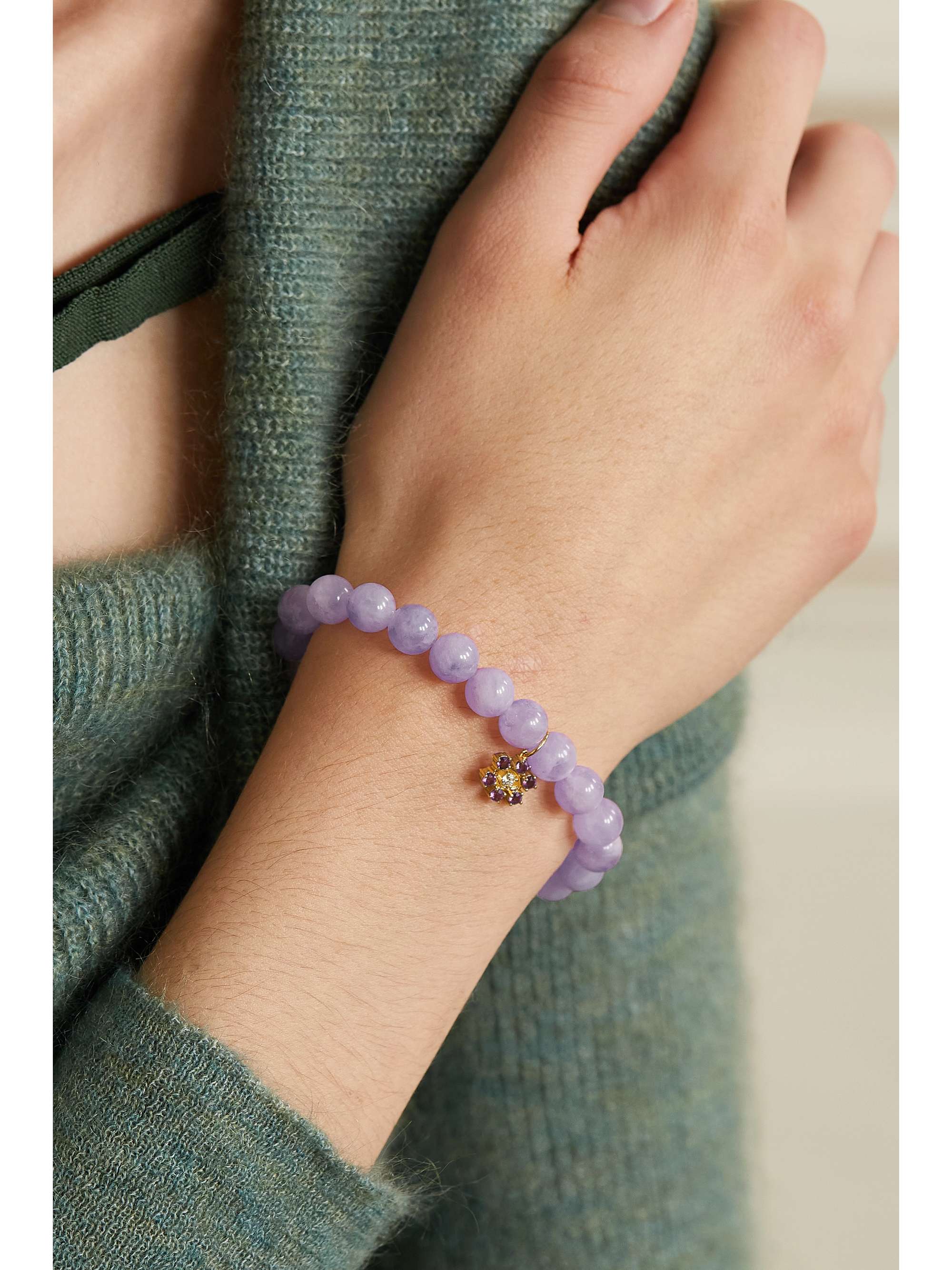SYDNEY EVAN Evil Eye 14-karat gold, amethyst and diamond bracelet