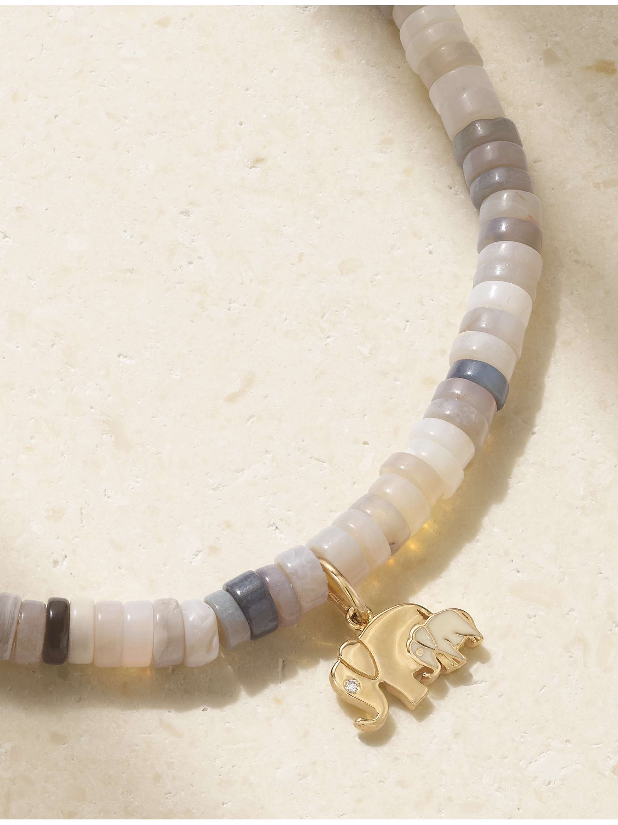 SYDNEY EVAN Elephant Family 14-karat gold, enamel, opal and diamond bracelet