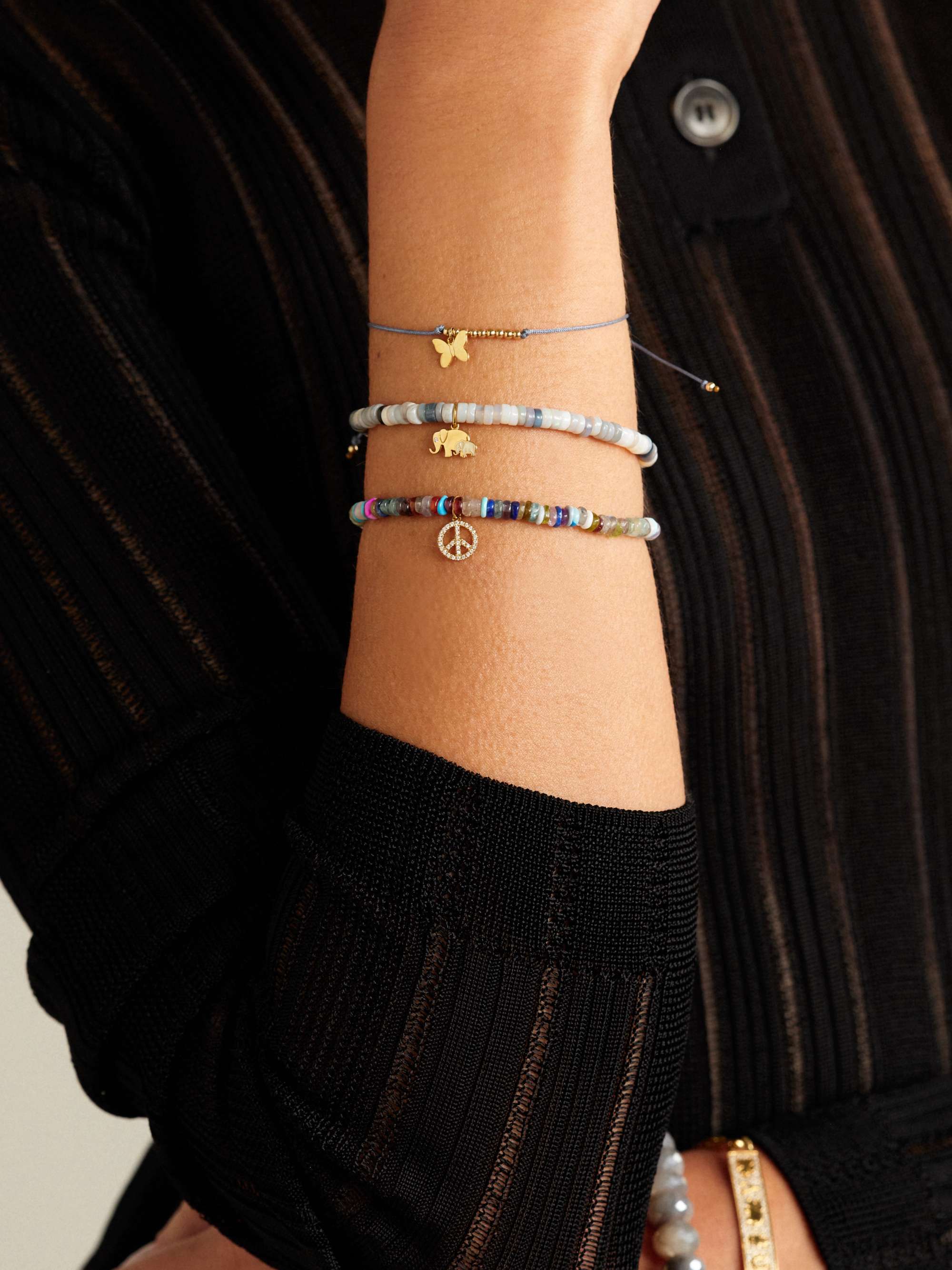 SYDNEY EVAN Elephant Family 14-karat gold, enamel, opal and diamond bracelet