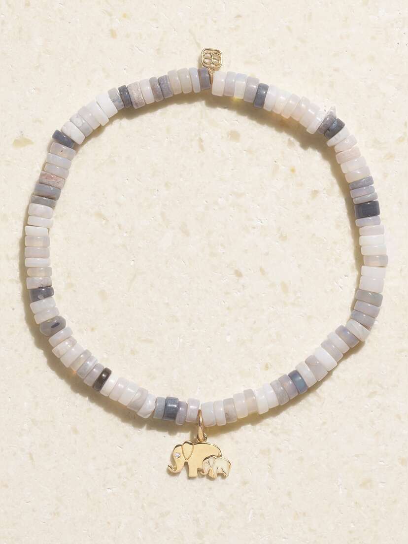 Sydney Evan Elephant Family 14-karat Gold, Enamel, Opal And Diamond Bracelet