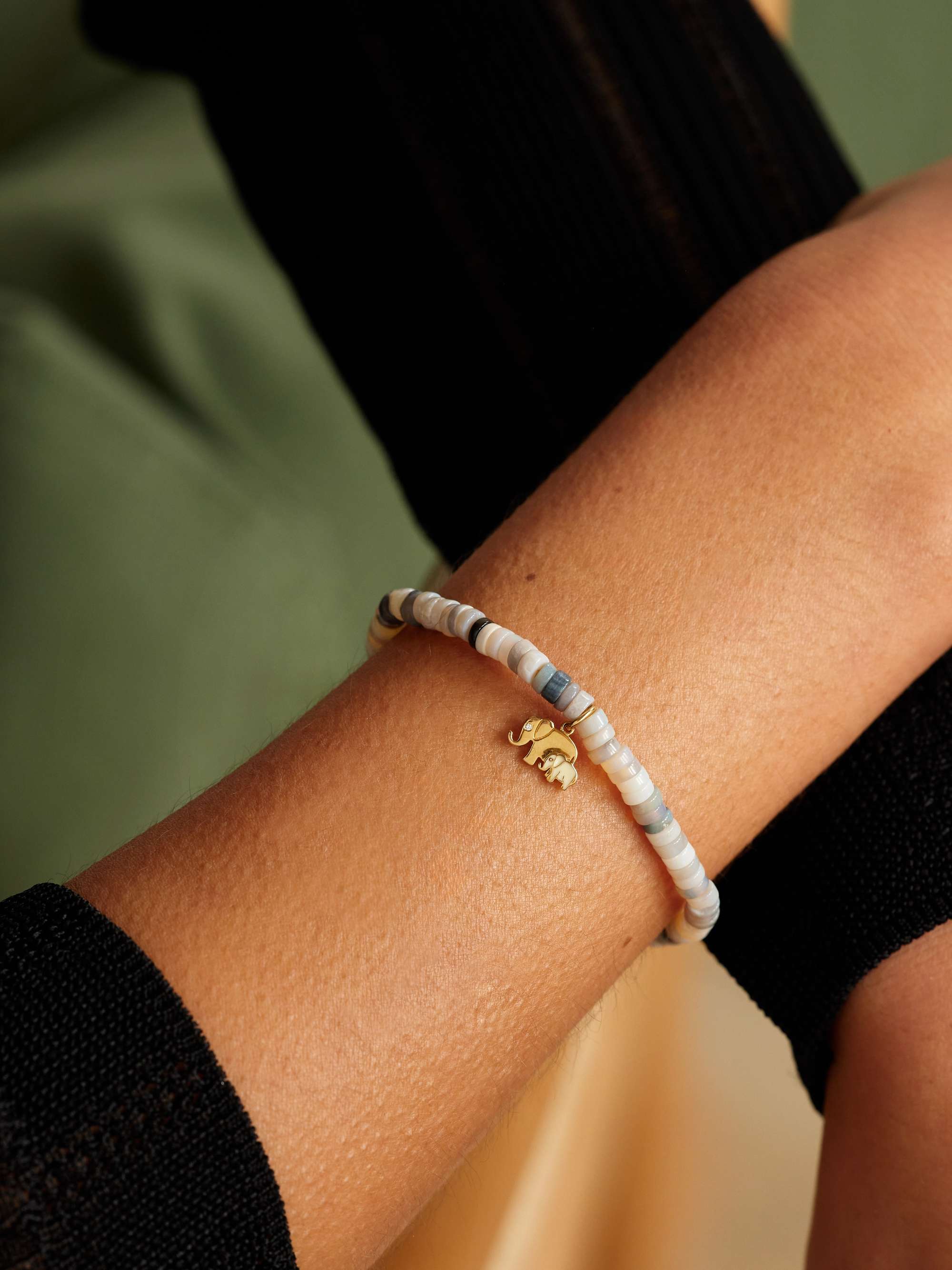 SYDNEY EVAN Elephant Family 14-karat gold, enamel, opal and diamond bracelet