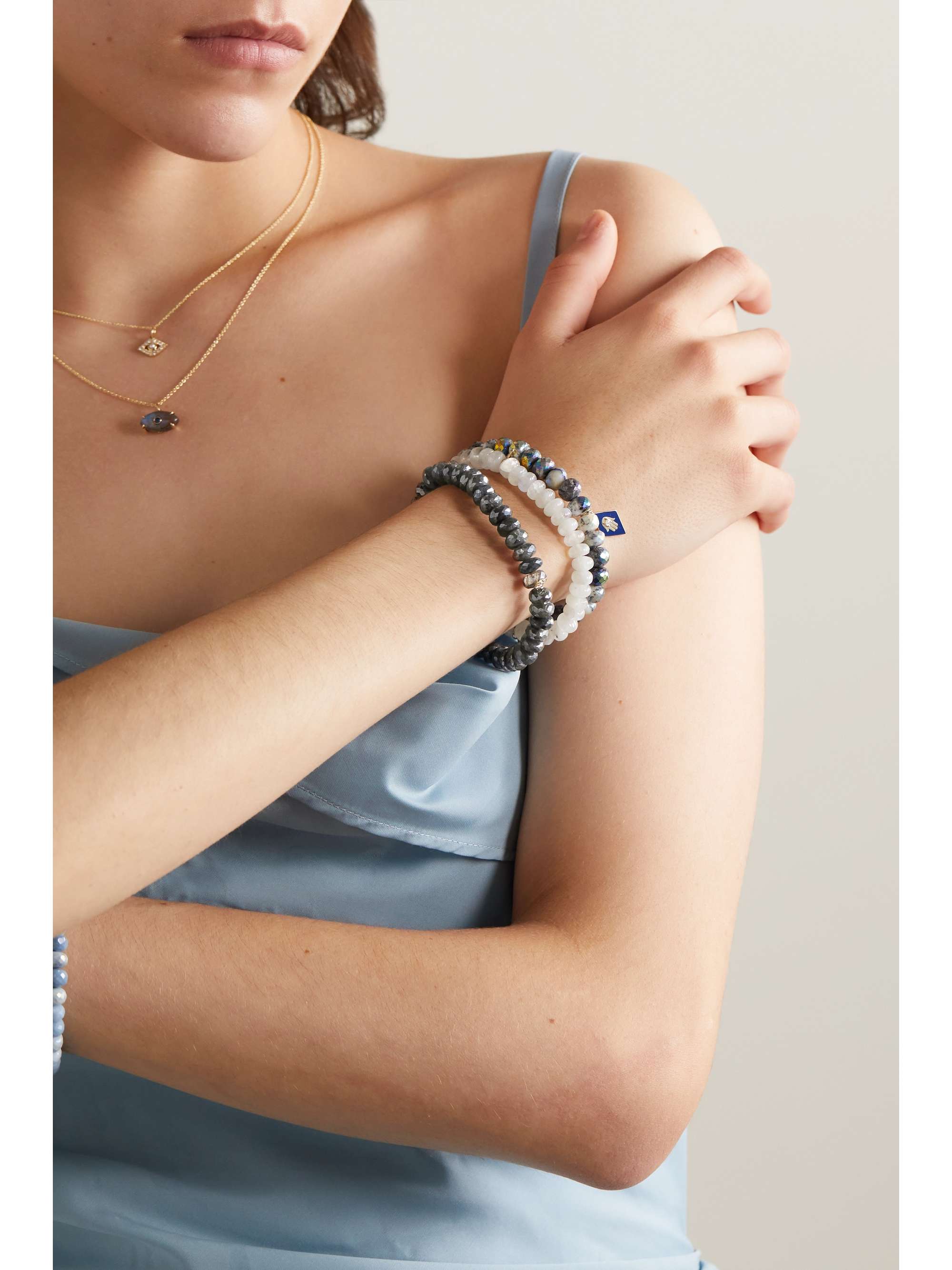 SYDNEY EVAN Evil Eye 14-karat gold multi-stone bracelet