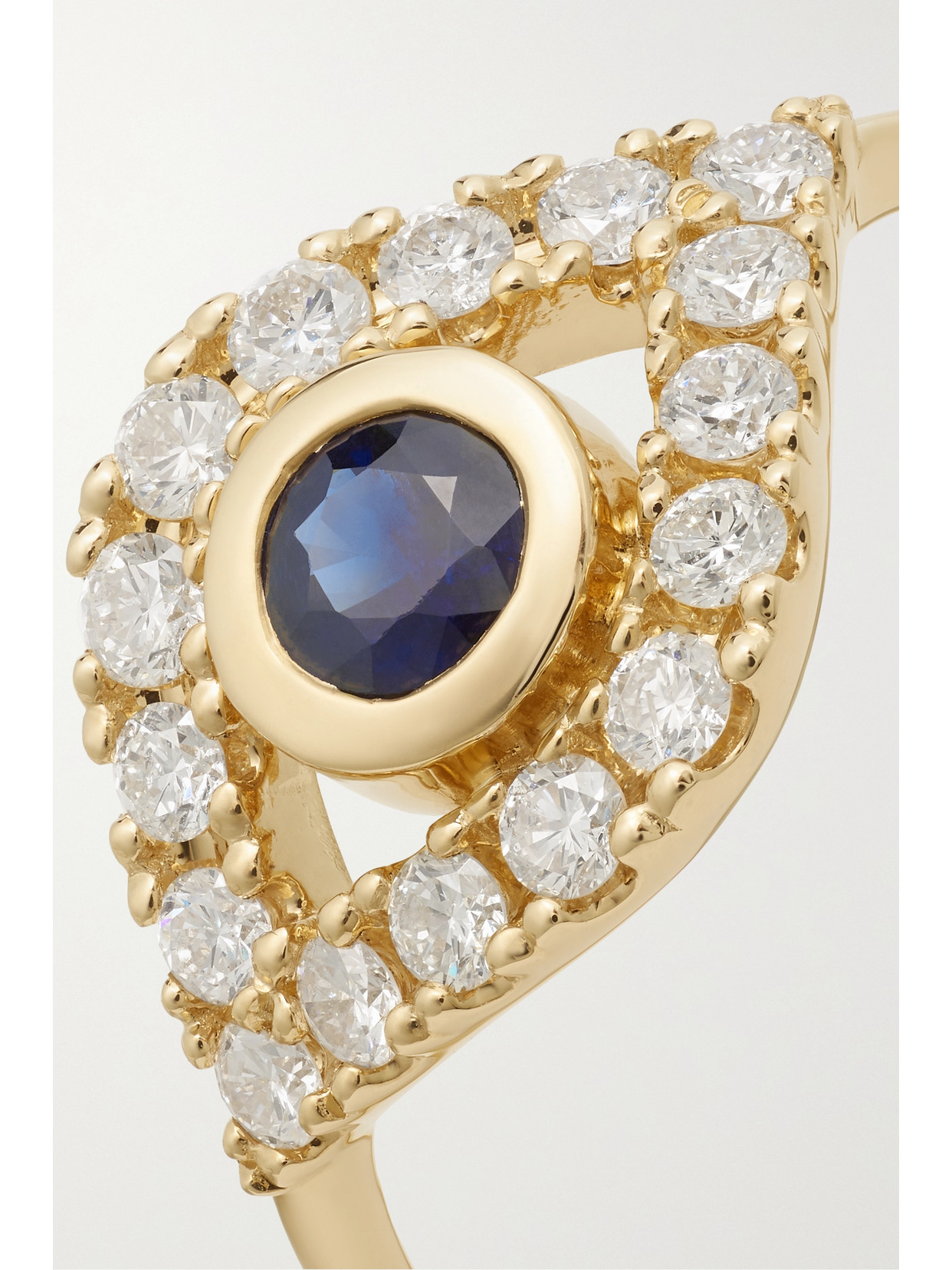 Sydney Evan Large Evil Eye 14-karat Gold, Sapphire And Diamond Ring In Gold