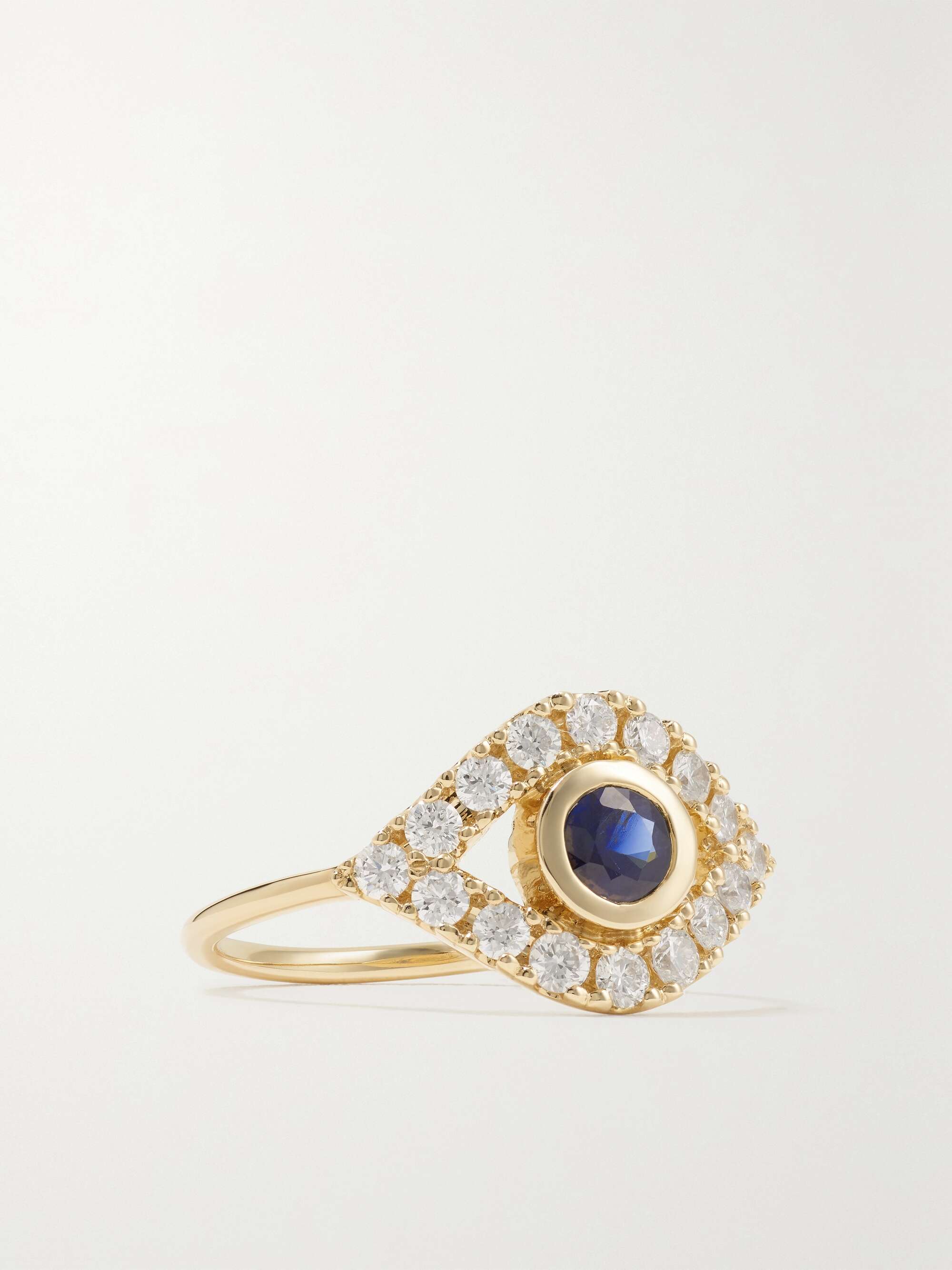 Large Evil Eye 14 karat gold sapphire and diamond ring