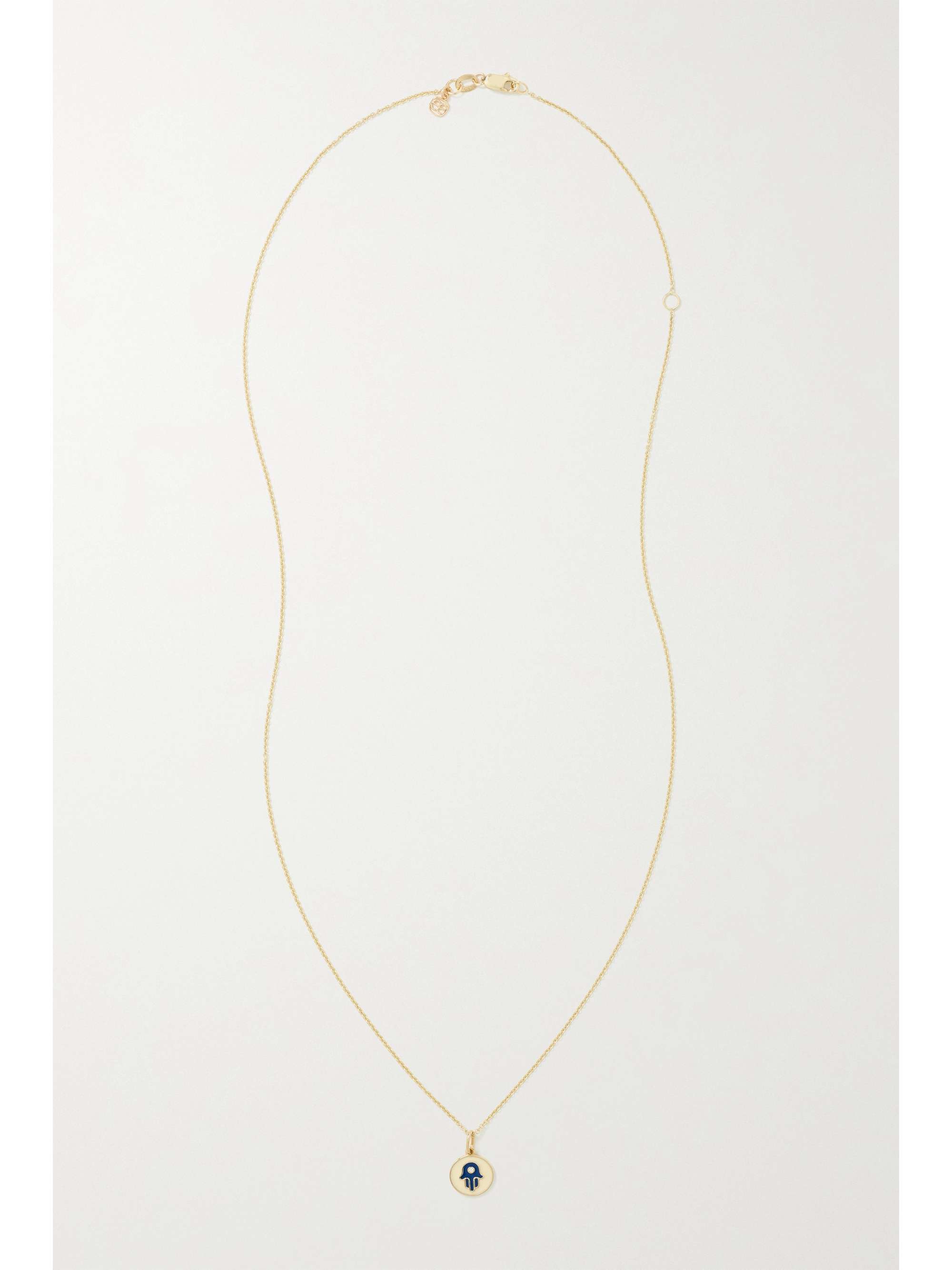 SYDNEY EVAN Tiny Hamsa 14-karat gold, enamel and diamond necklace