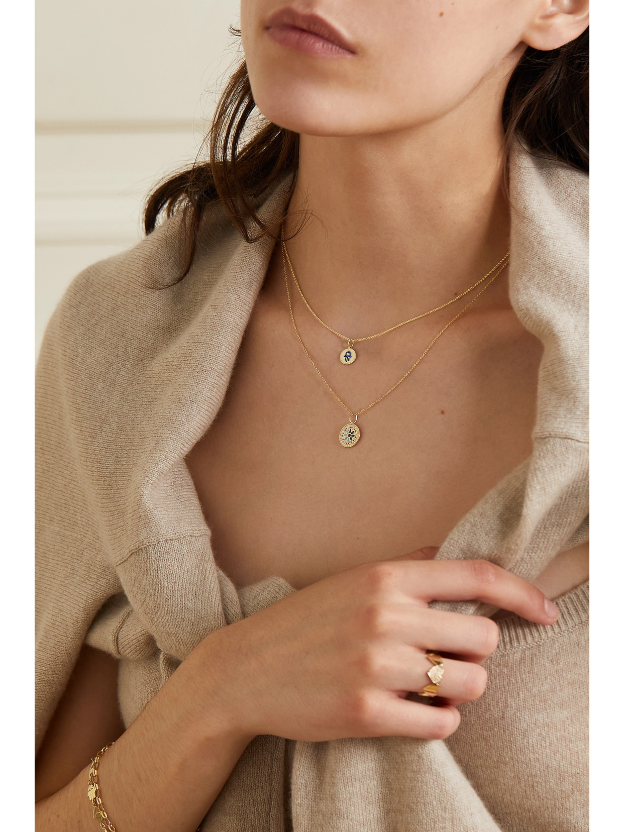 Sydney Evan Tiny Hamsa 14-karat Gold, Enamel And Diamond Necklace In Gold