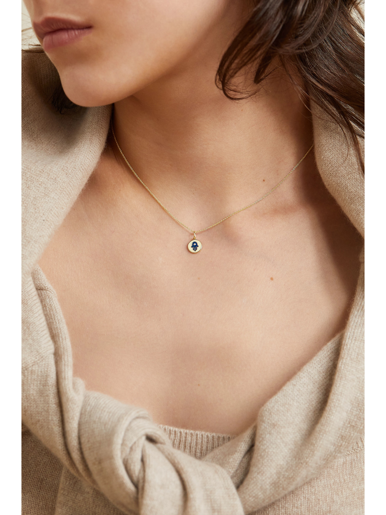 Sydney Evan Tiny Hamsa 14-karat Gold, Enamel And Diamond Necklace In Gold