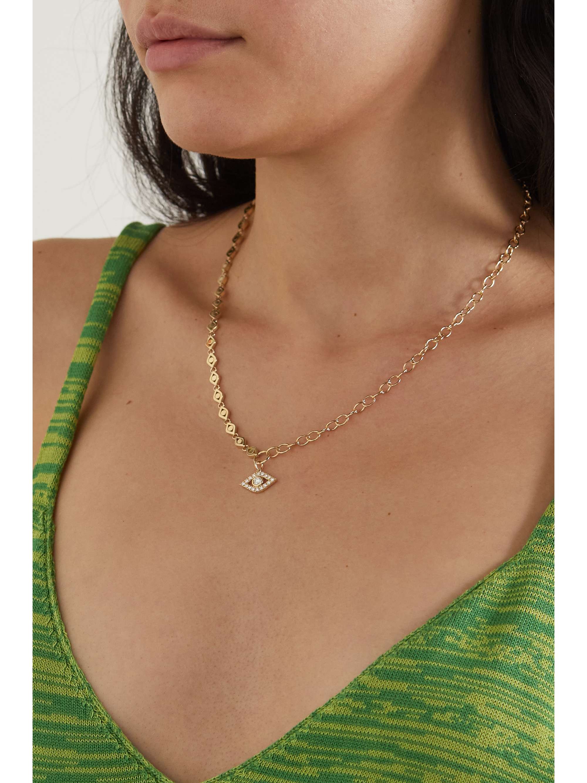 SYDNEY EVAN Evil Eye 14-karat gold diamond necklace