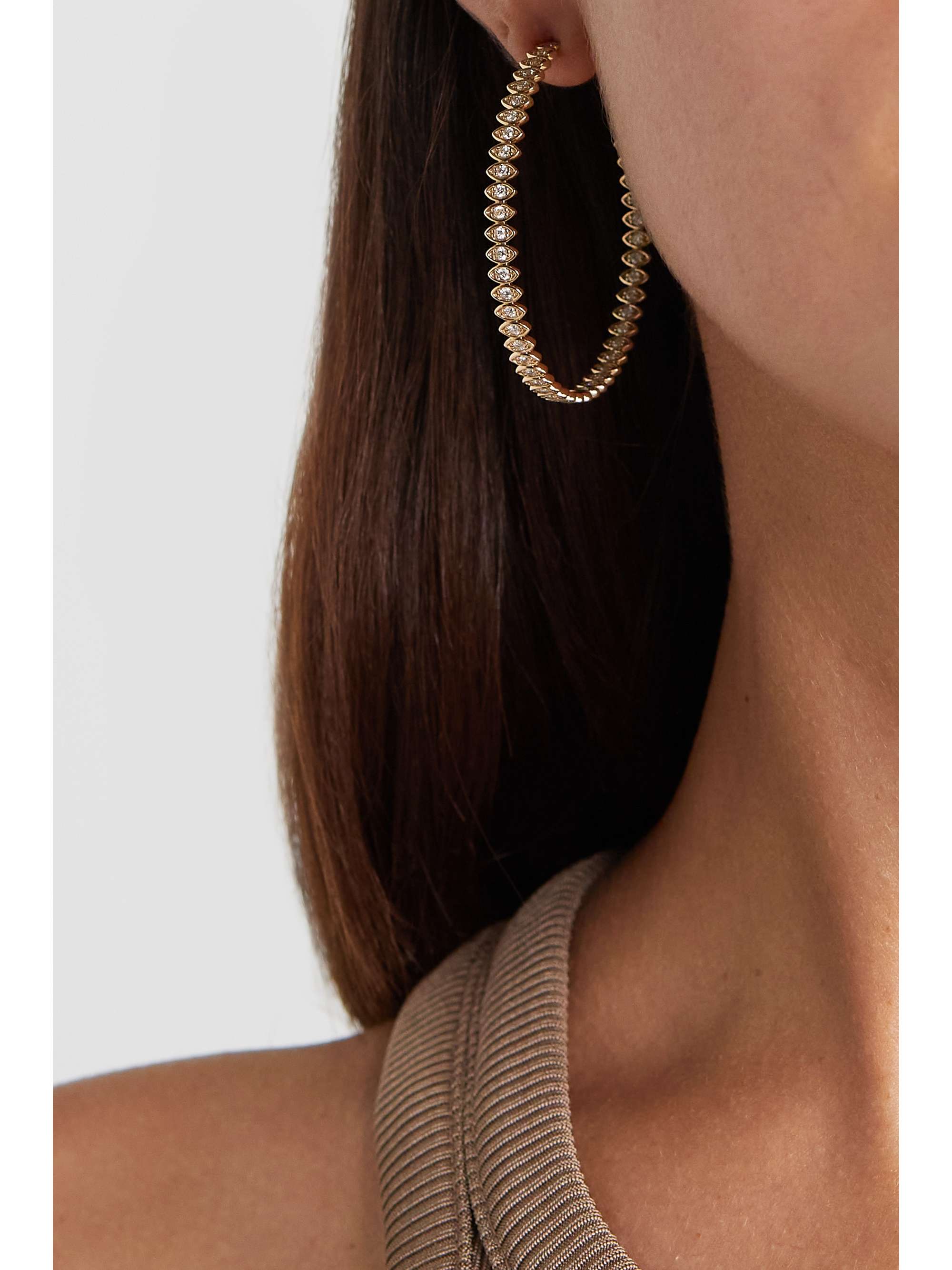 SYDNEY EVAN Large Evil Eye 14-karat gold diamond hoop earrings