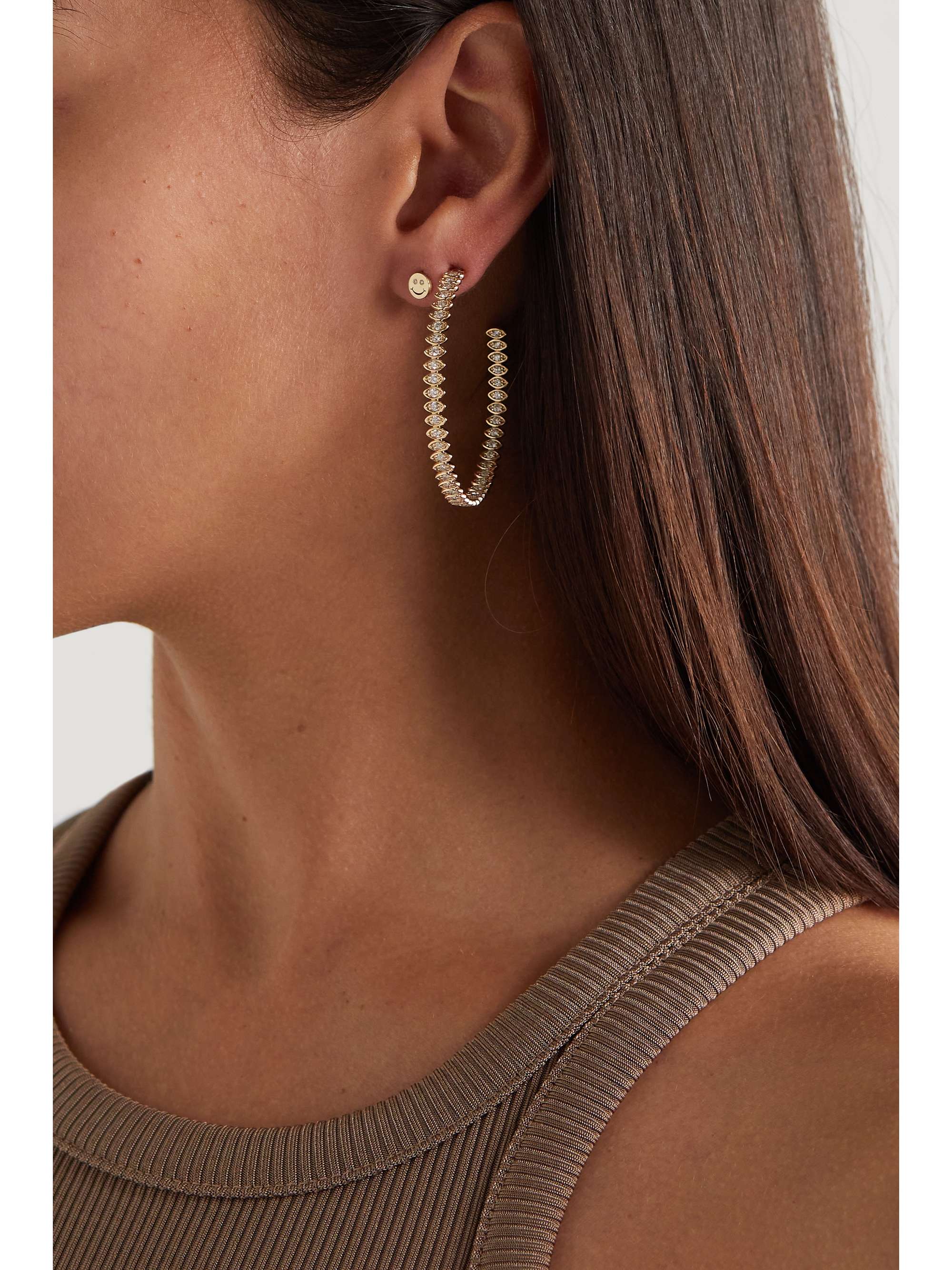 SYDNEY EVAN Large Evil Eye 14-karat gold diamond hoop earrings