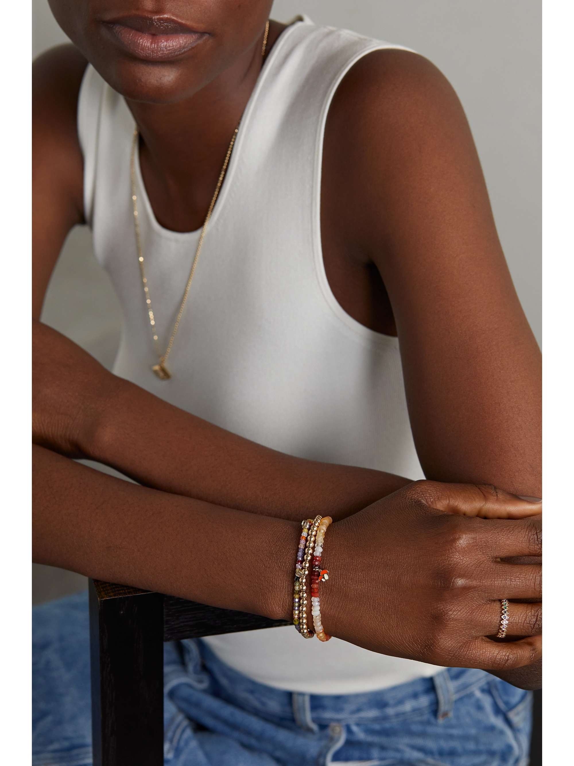SYDNEY EVAN Mushroom 14-karat gold, enamel and opal bracelet