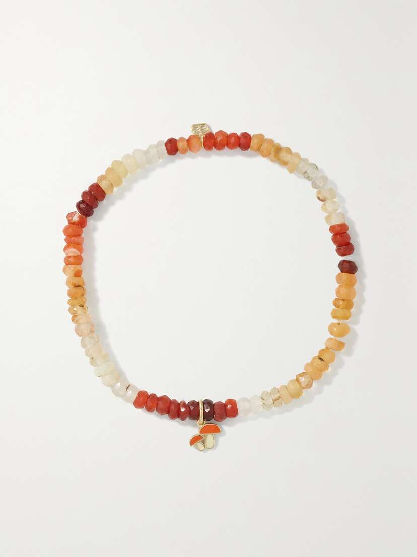 Sydney Evan Mushroom 14-karat Gold, Enamel And Opal Bracelet
