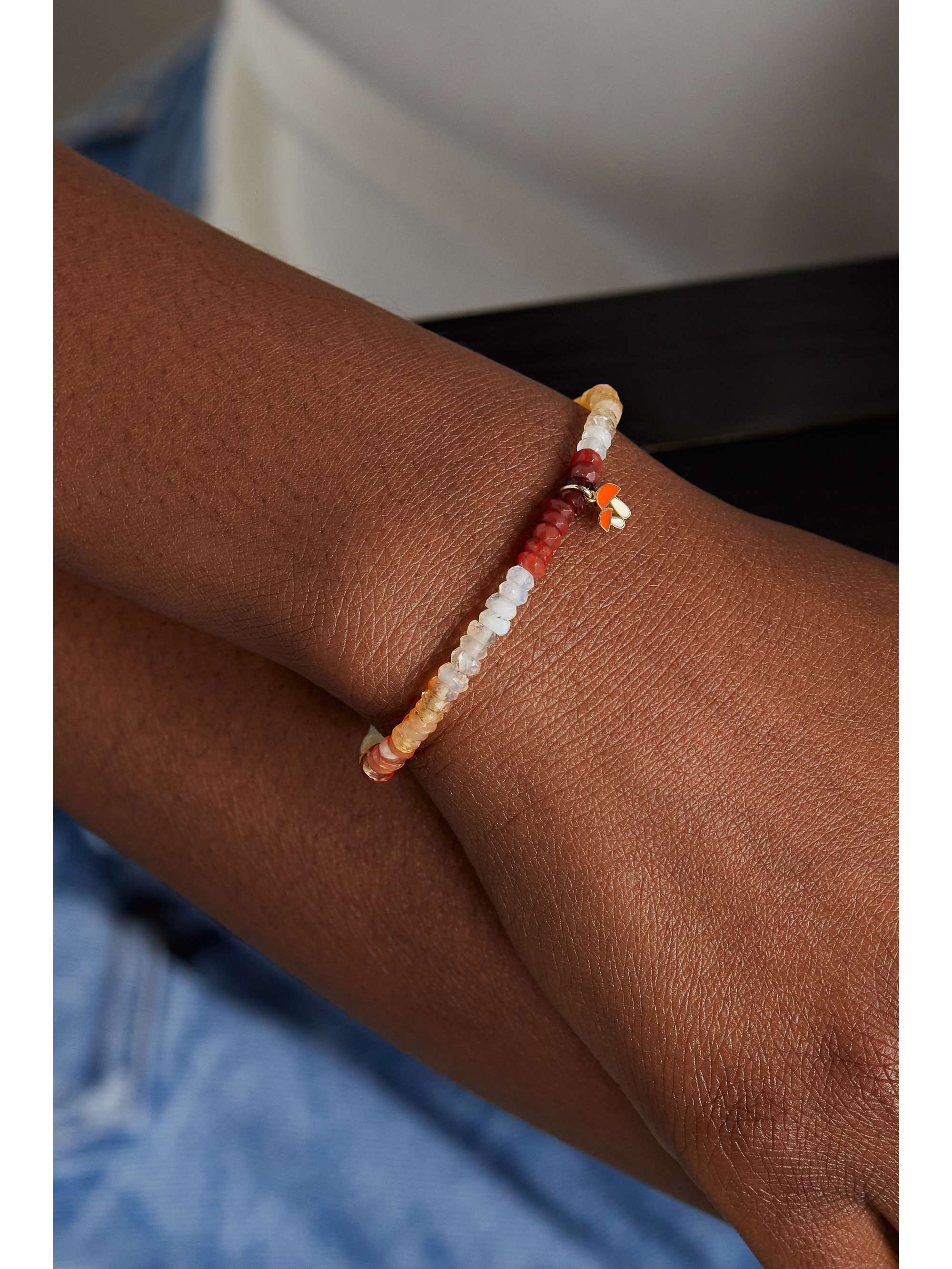 SYDNEY EVAN Mushroom 14-karat gold, enamel and opal bracelet