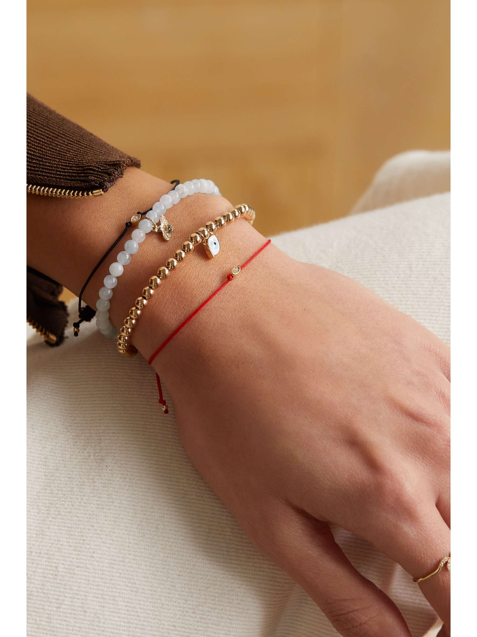 SYDNEY EVAN Evil Eye Kordelarmband mit Details aus 14 Karat Gold und Diamant