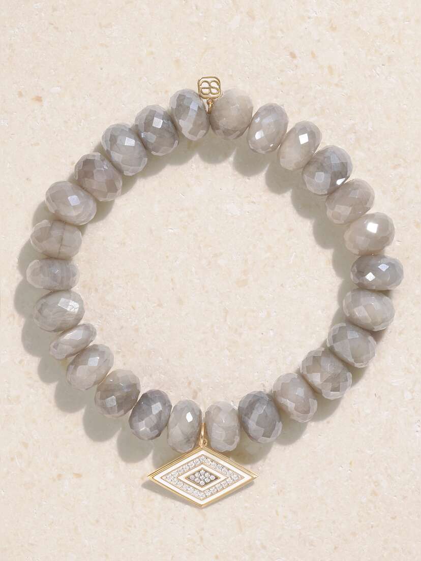 Sydney Evan Groovy Eye 14-karat Gold Moonstone, Enamel And Diamond Bracelet