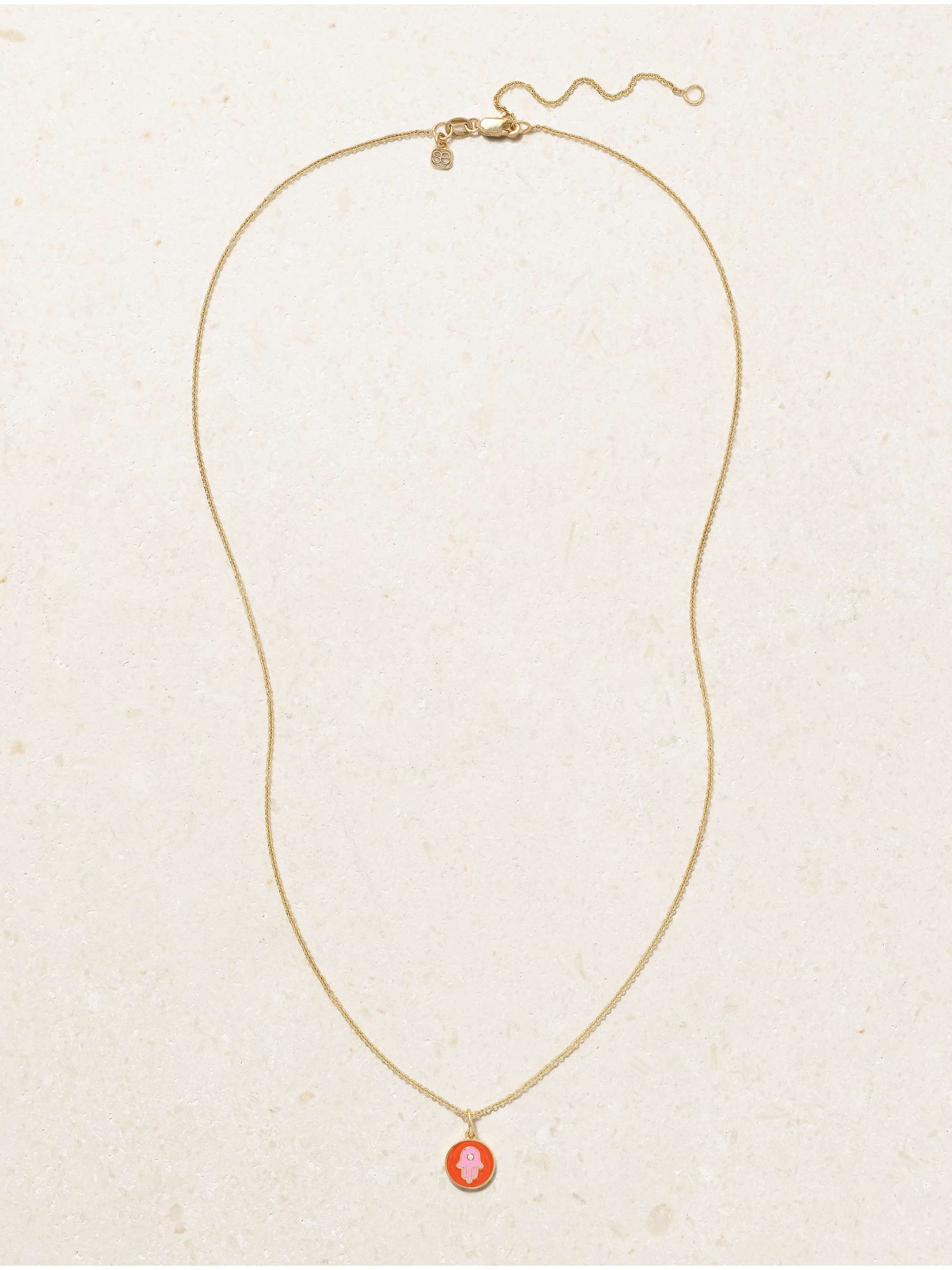 SYDNEY EVAN Tiny Hamsa 14-karat gold, enamel and diamond necklace