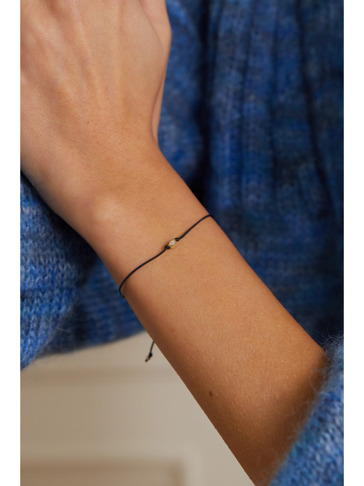 Sydney Evan Evil Eye 14-karat Gold, Cord And Diamond Bracelet In Gold