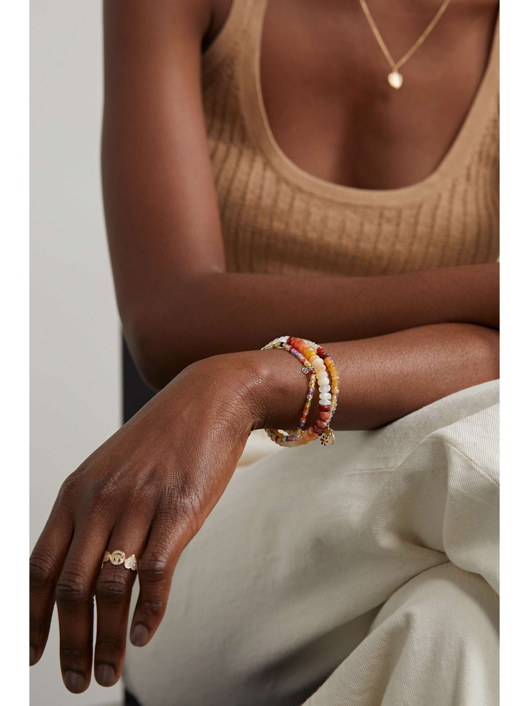 SYDNEY EVAN Lucky Wish 14-karat gold, opal and ruby bracelet