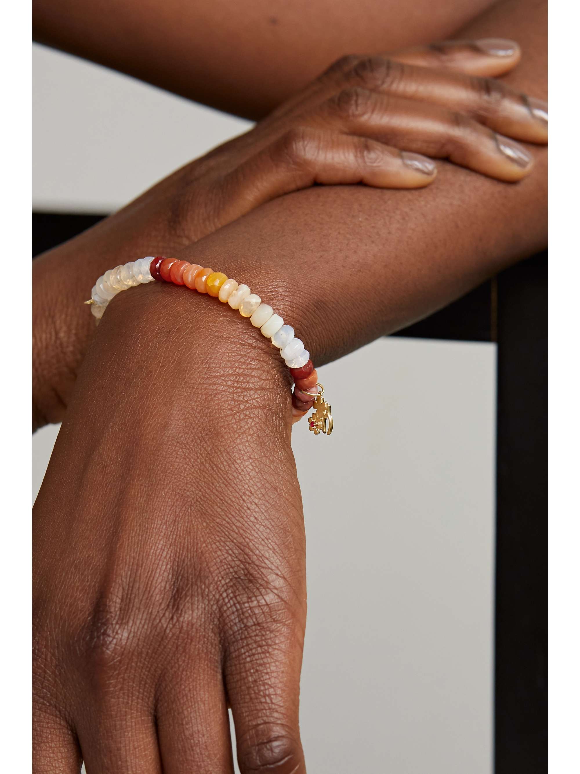 SYDNEY EVAN Lucky Wish 14-karat gold, opal and ruby bracelet