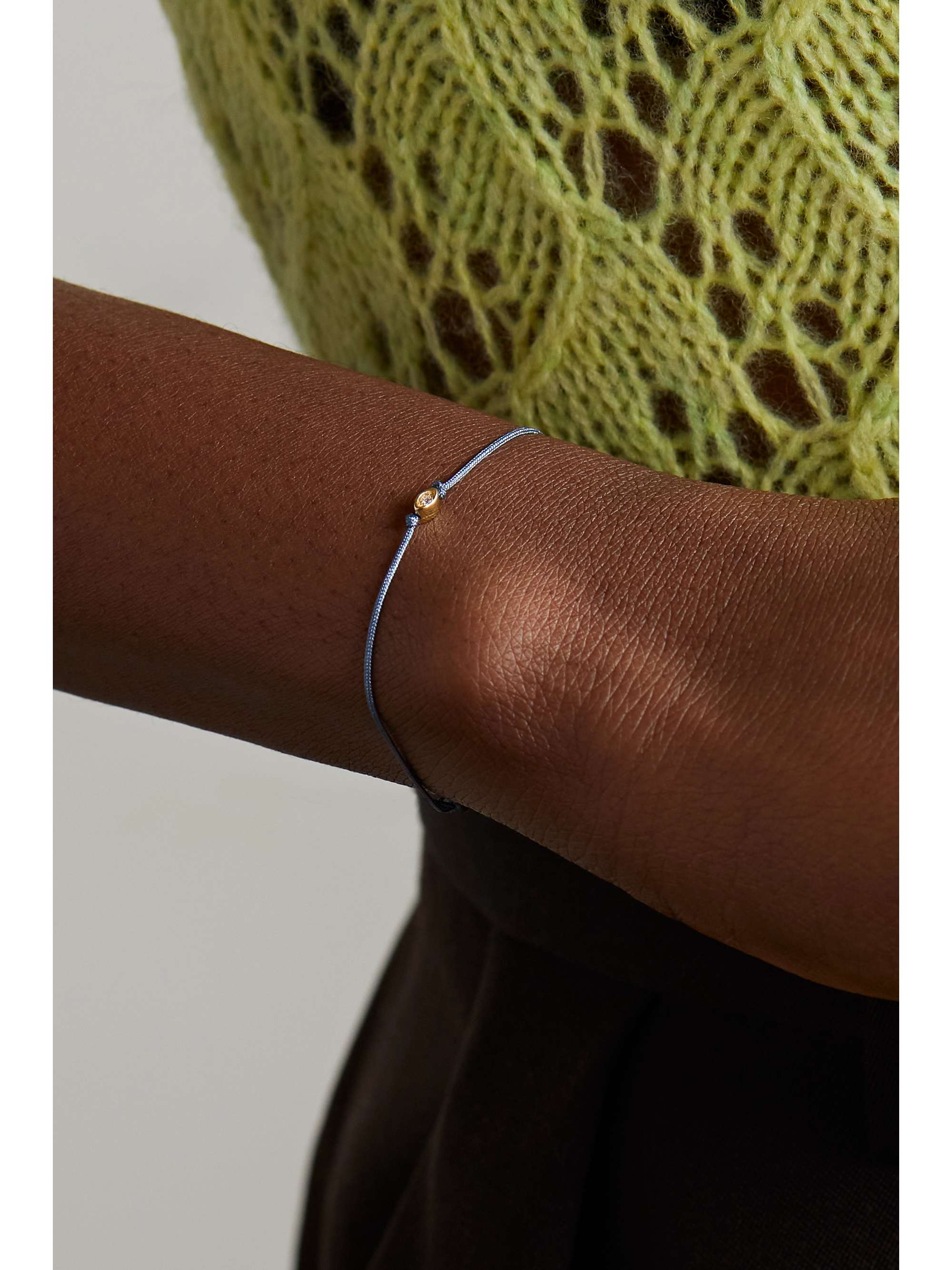 SYDNEY EVAN Tiny Evil Eye 14-karat gold, cord and diamond bracelet