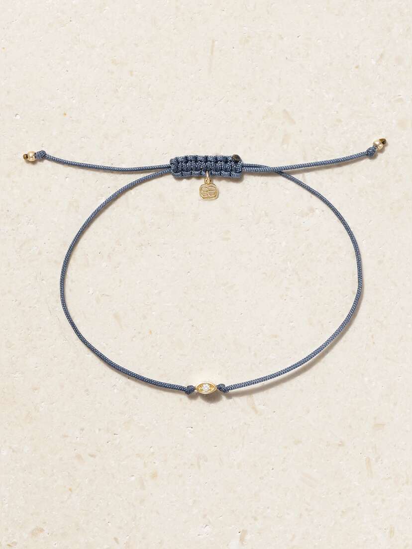 Sydney Evan Tiny Evil Eye 14-karat Gold, Cord And Diamond Bracelet