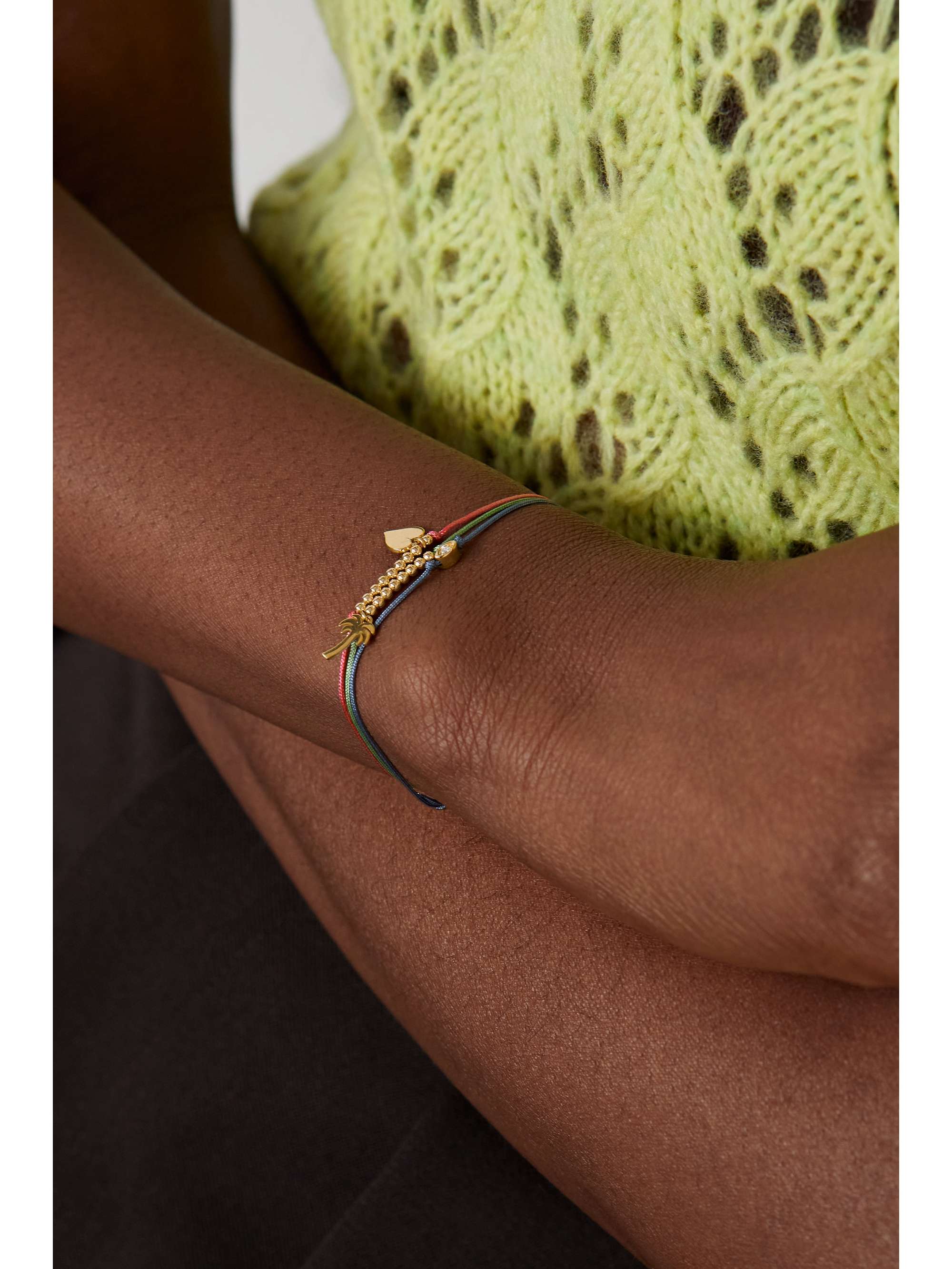 SYDNEY EVAN Tiny Evil Eye 14-karat gold, cord and diamond bracelet