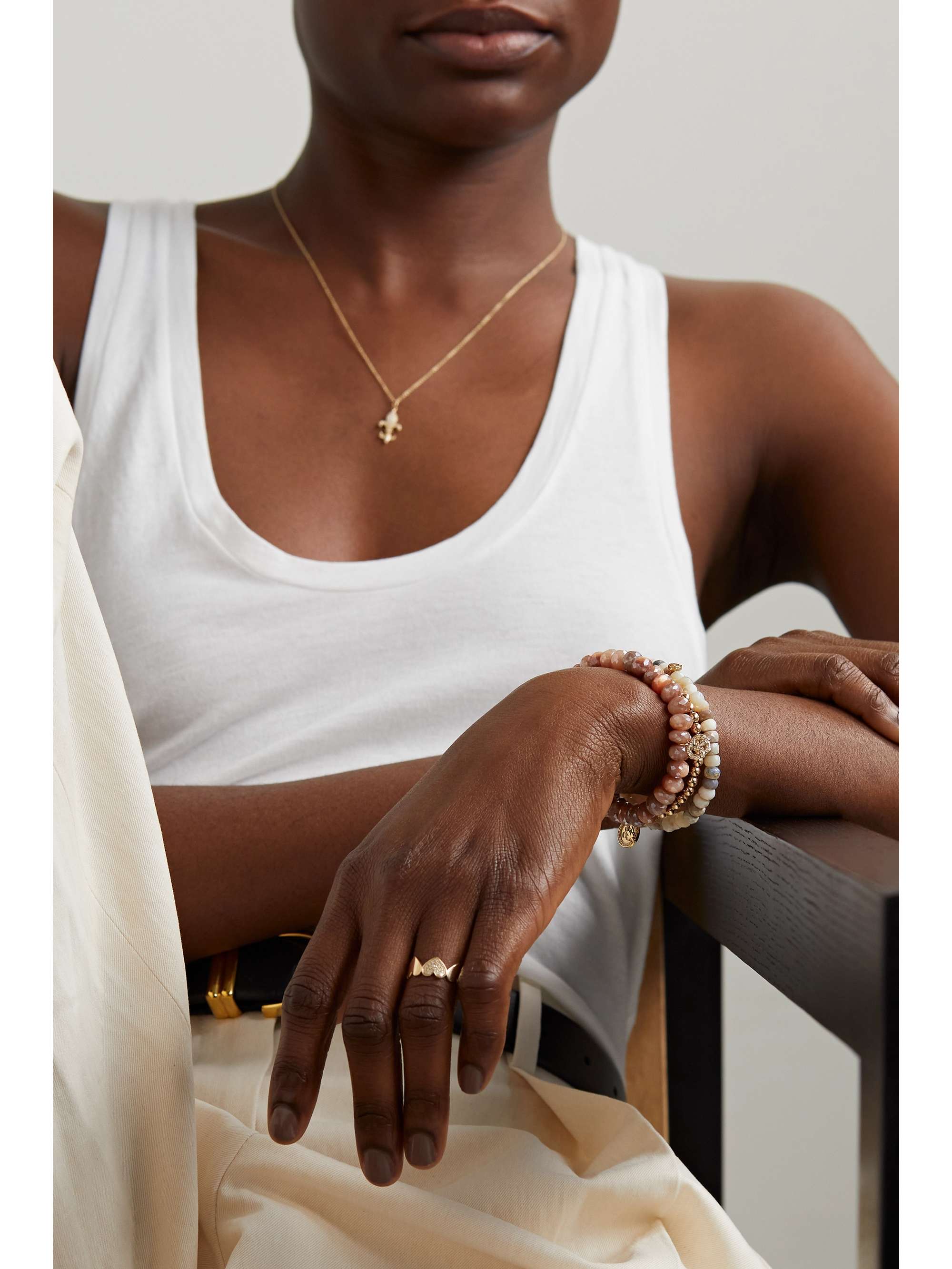 SYDNEY EVAN Groovy Eye 14-karat gold moonstone, enamel and diamond bracelet