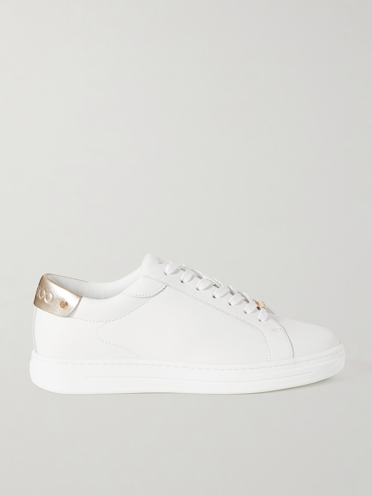 Shop Jimmy Choo Rome Metallic-trimmed Leather Sneakers In White