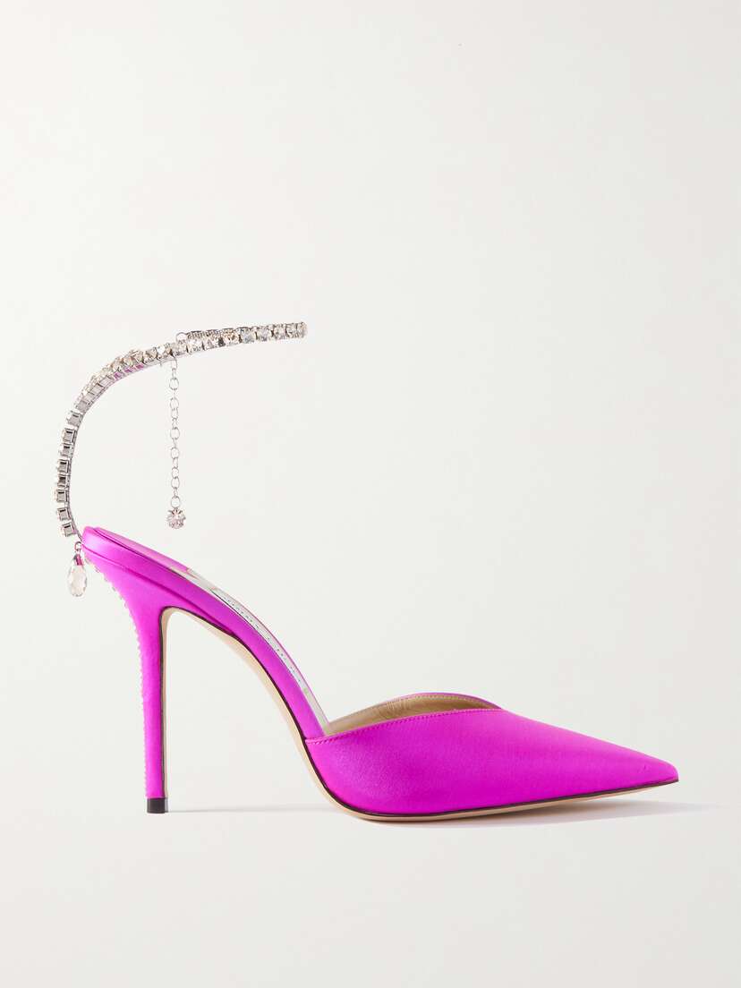 Jimmy Choo Saeda 100 Crystal-embellished Satin Pumps