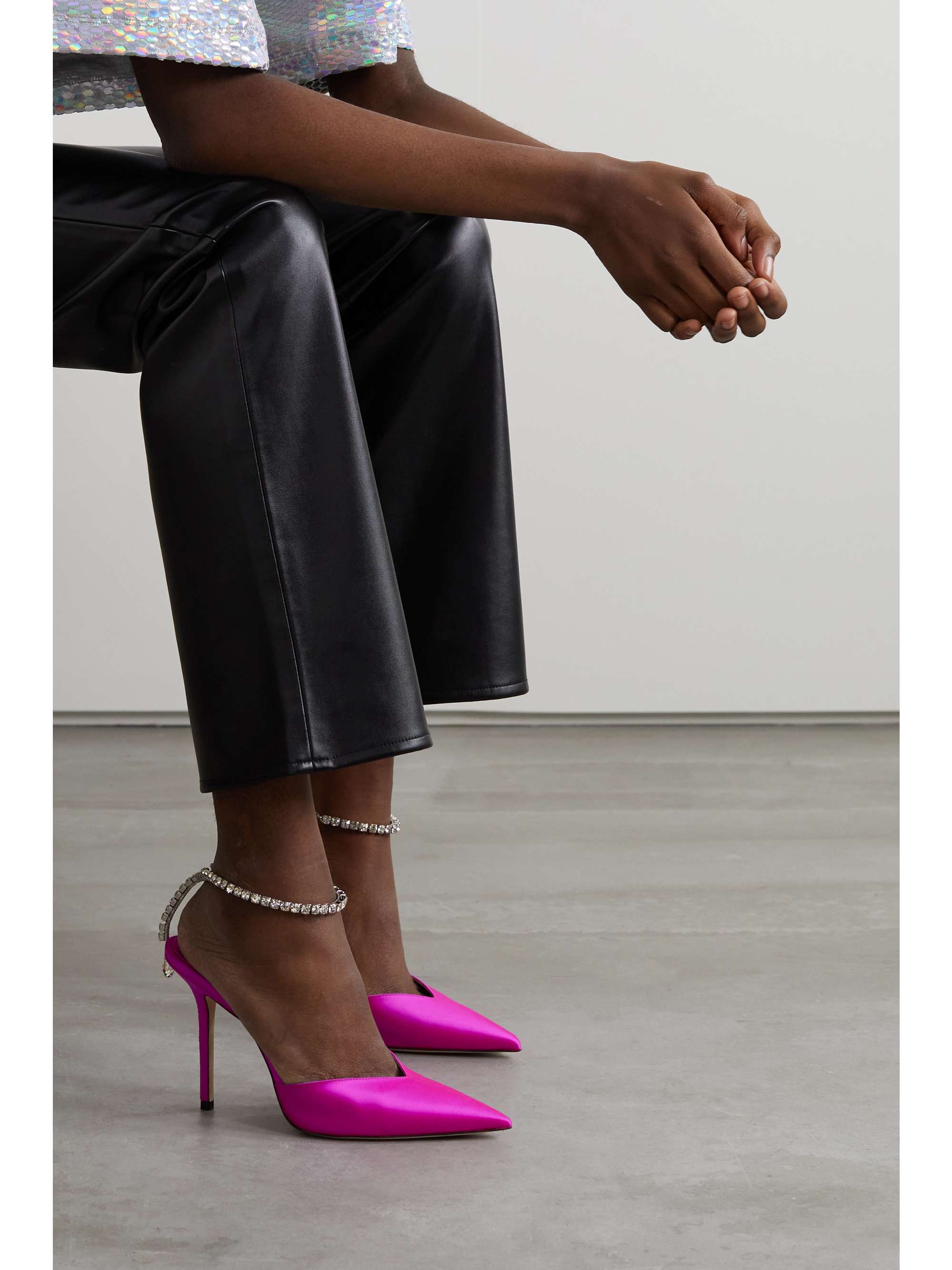 JIMMY CHOO Saeda 100 crystal-embellished satin pumps