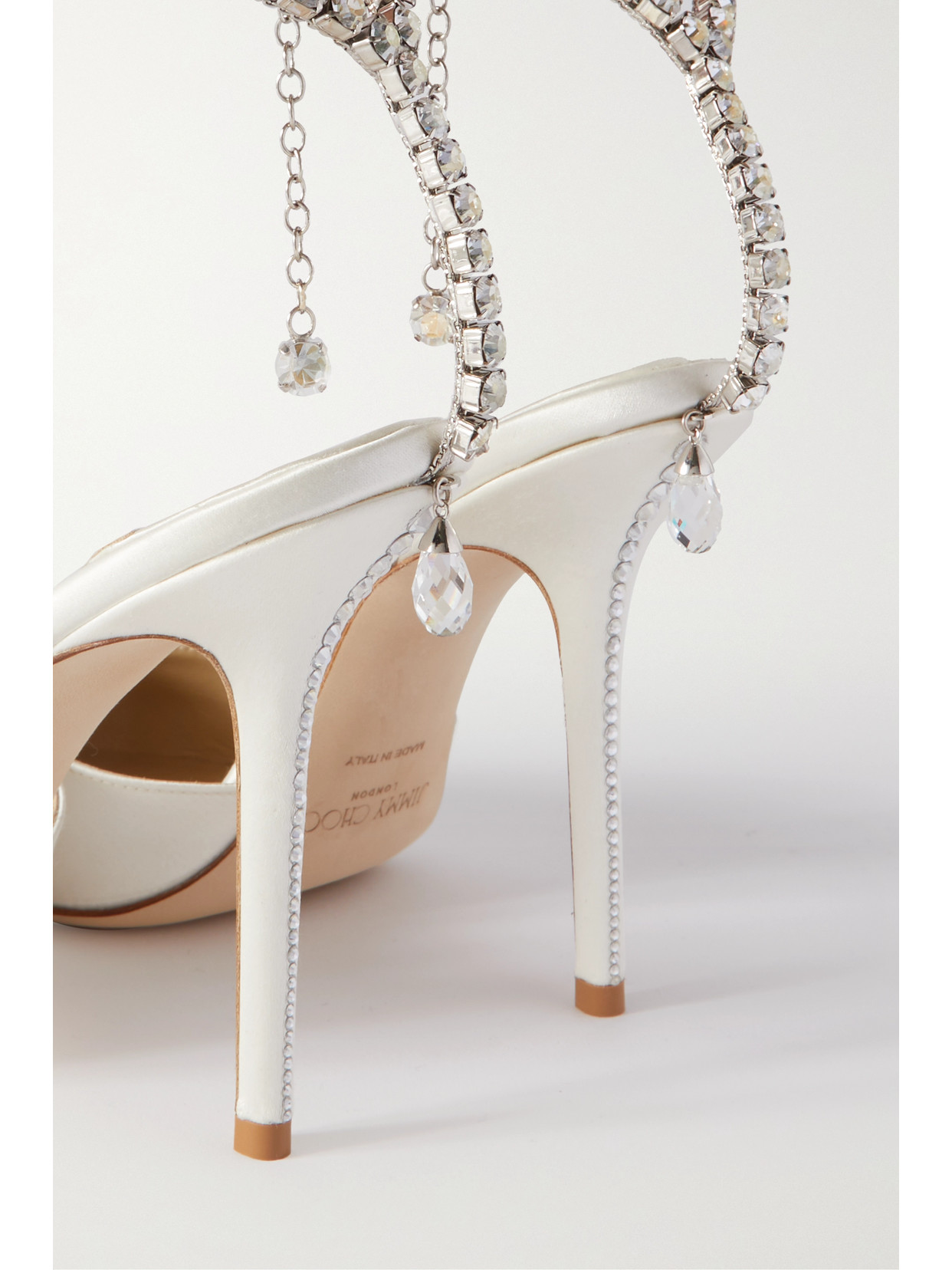 Shop Jimmy Choo Saeda 100 Crystal-embellished Satin Pumps In White