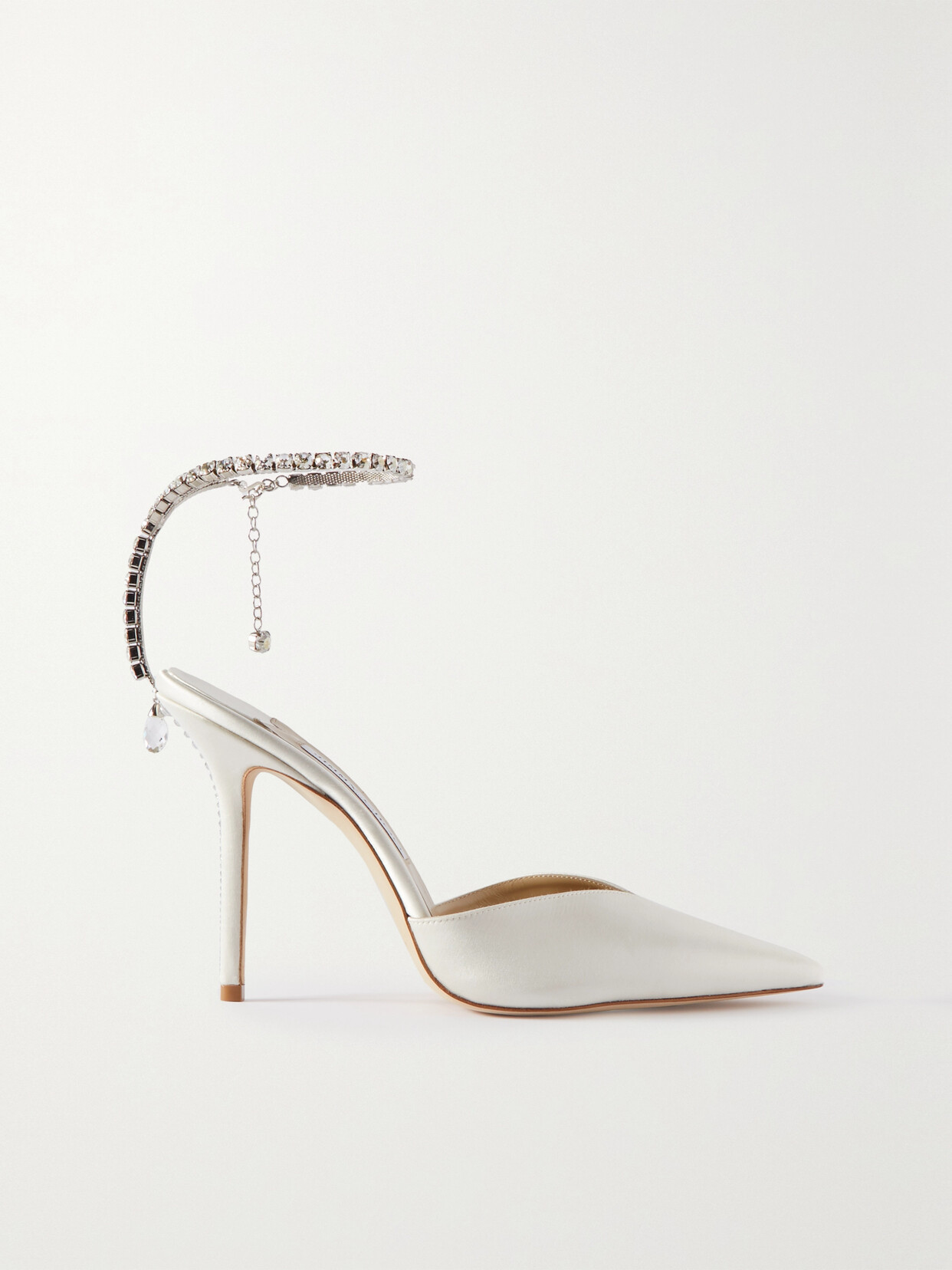 Shop Jimmy Choo Saeda 100 Crystal-embellished Satin Pumps In White