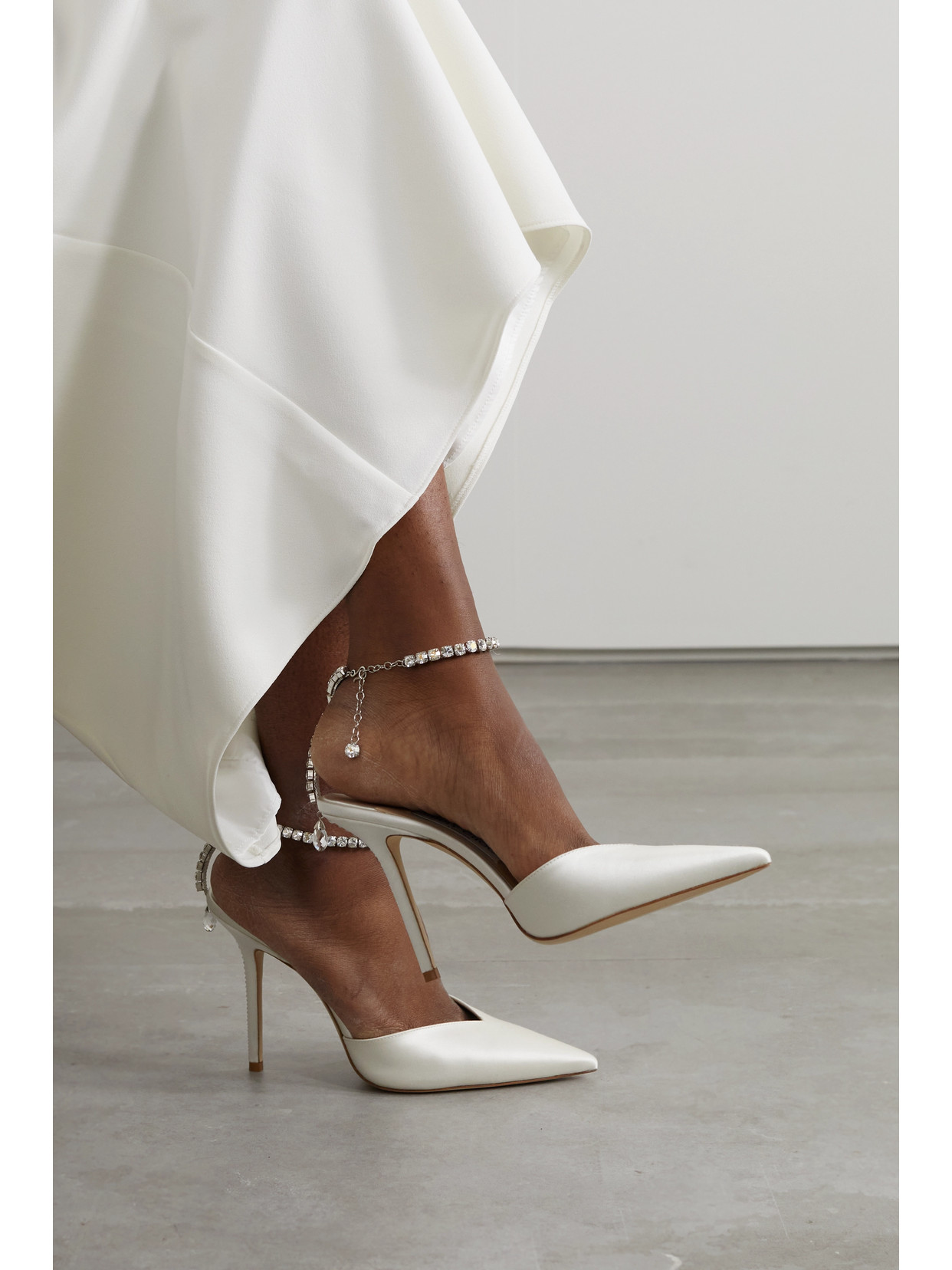 Shop Jimmy Choo Saeda 100 Crystal-embellished Satin Pumps In White