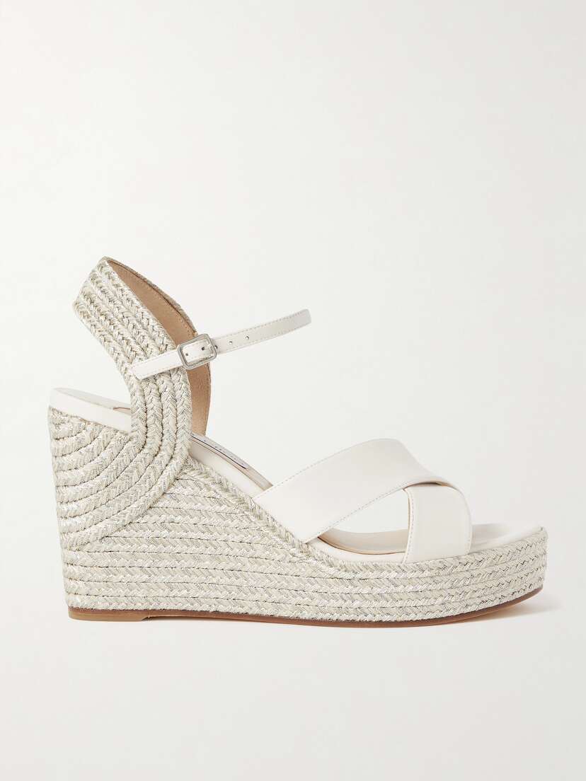 Jimmy Choo Dellena 100 Leather Espadrille Wedge Sandals