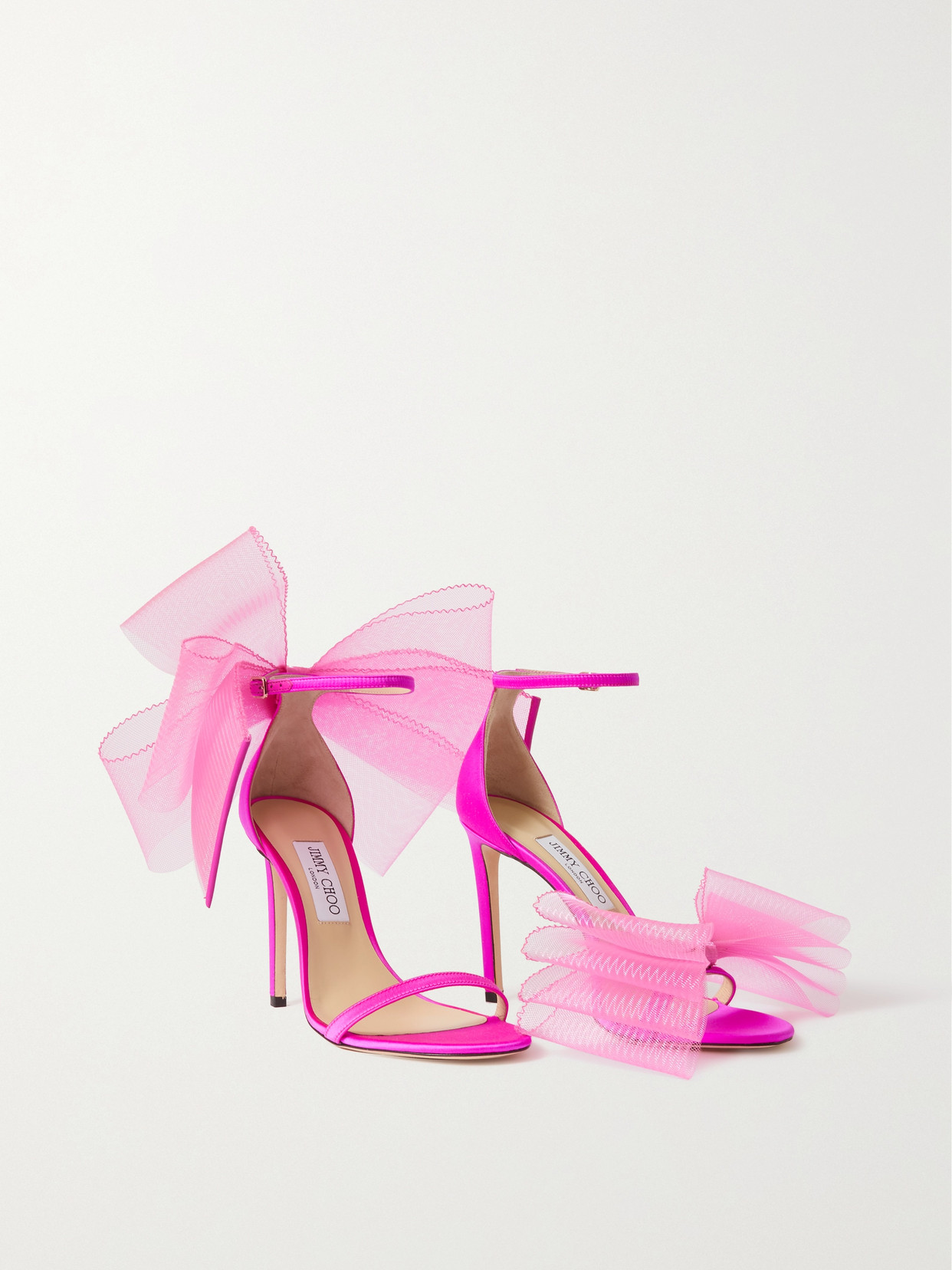 Jimmy Choo Aveline 100 Bow-detailed Satin Sandals In Pink