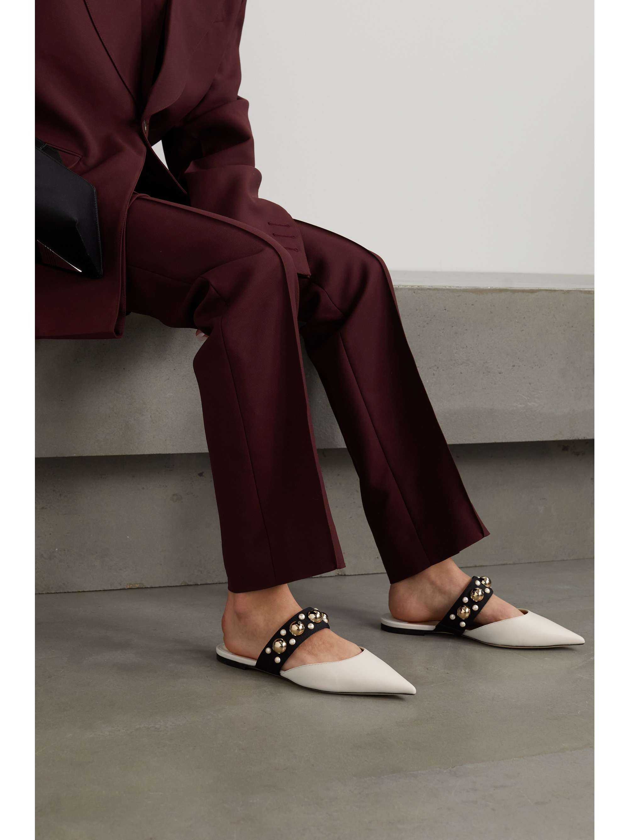 JIMMY CHOO Basette suede and embellished grosgrain mules