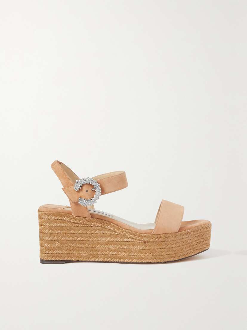 Jimmy Choo Mirabelle 70 Crystal-embellished Suede Espadrille Wedge Sandals