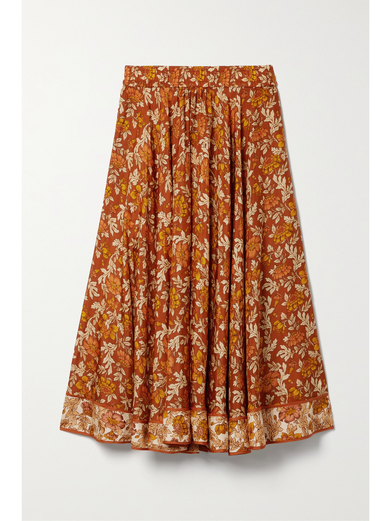 ZIMMERMANN ANDIE PLEATED FLORAL-PRINT SILK MIDI SKIRT