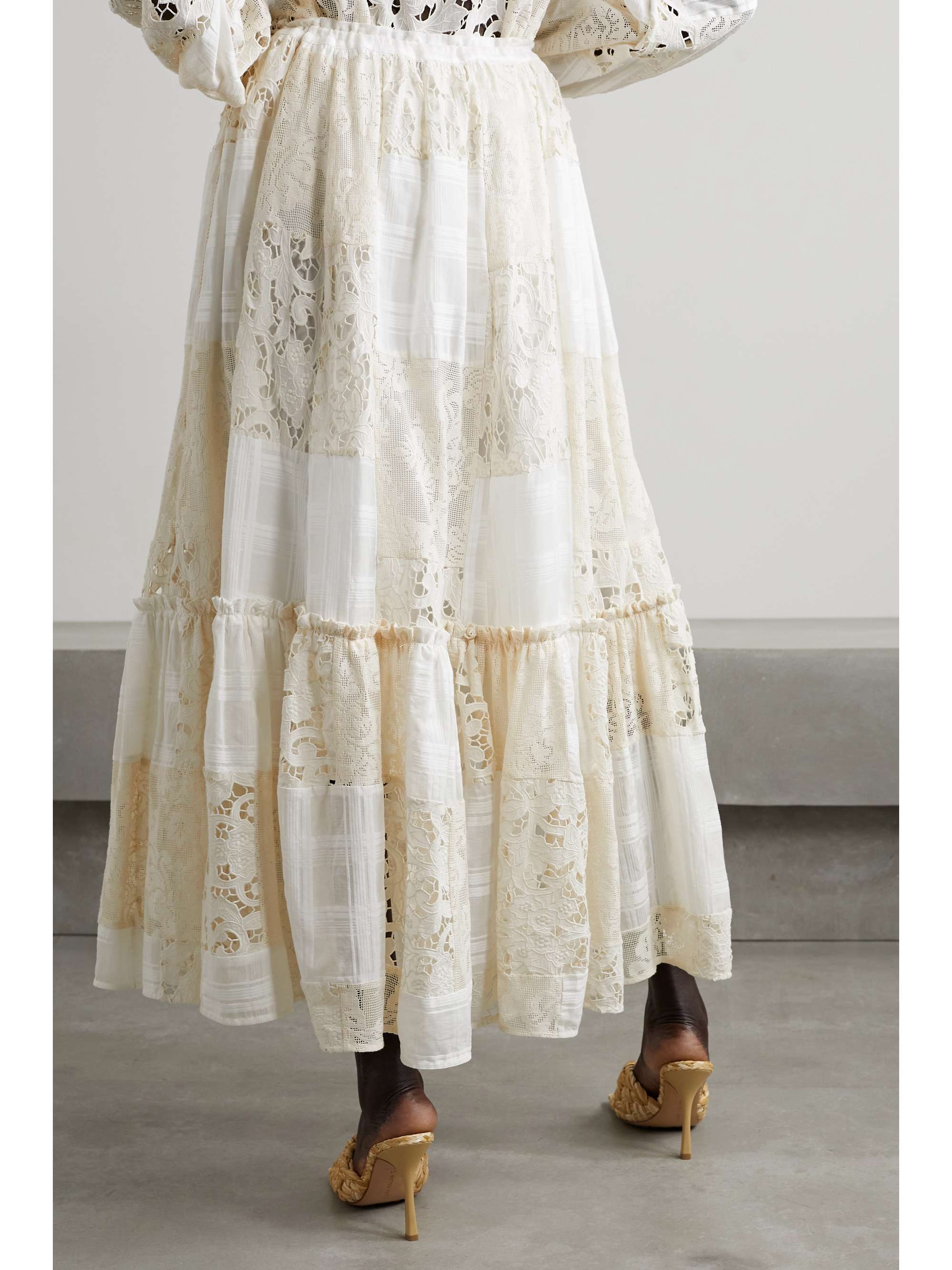 ZIMMERMANN Andie patchwork cotton-blend corded lace and jacquard midi skirt
