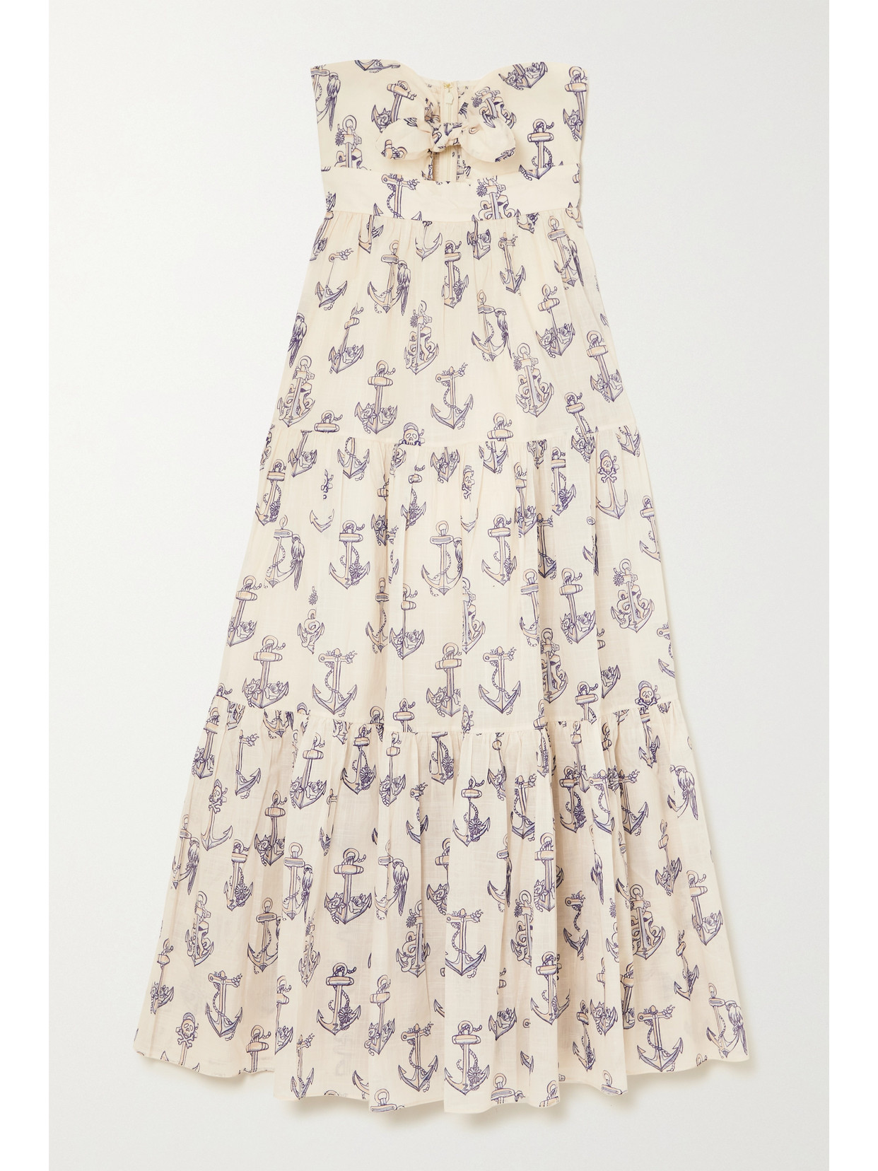 Zimmermann Moonshine Strapless Printed Cotton-voile Midi Dress In White | ModeSens