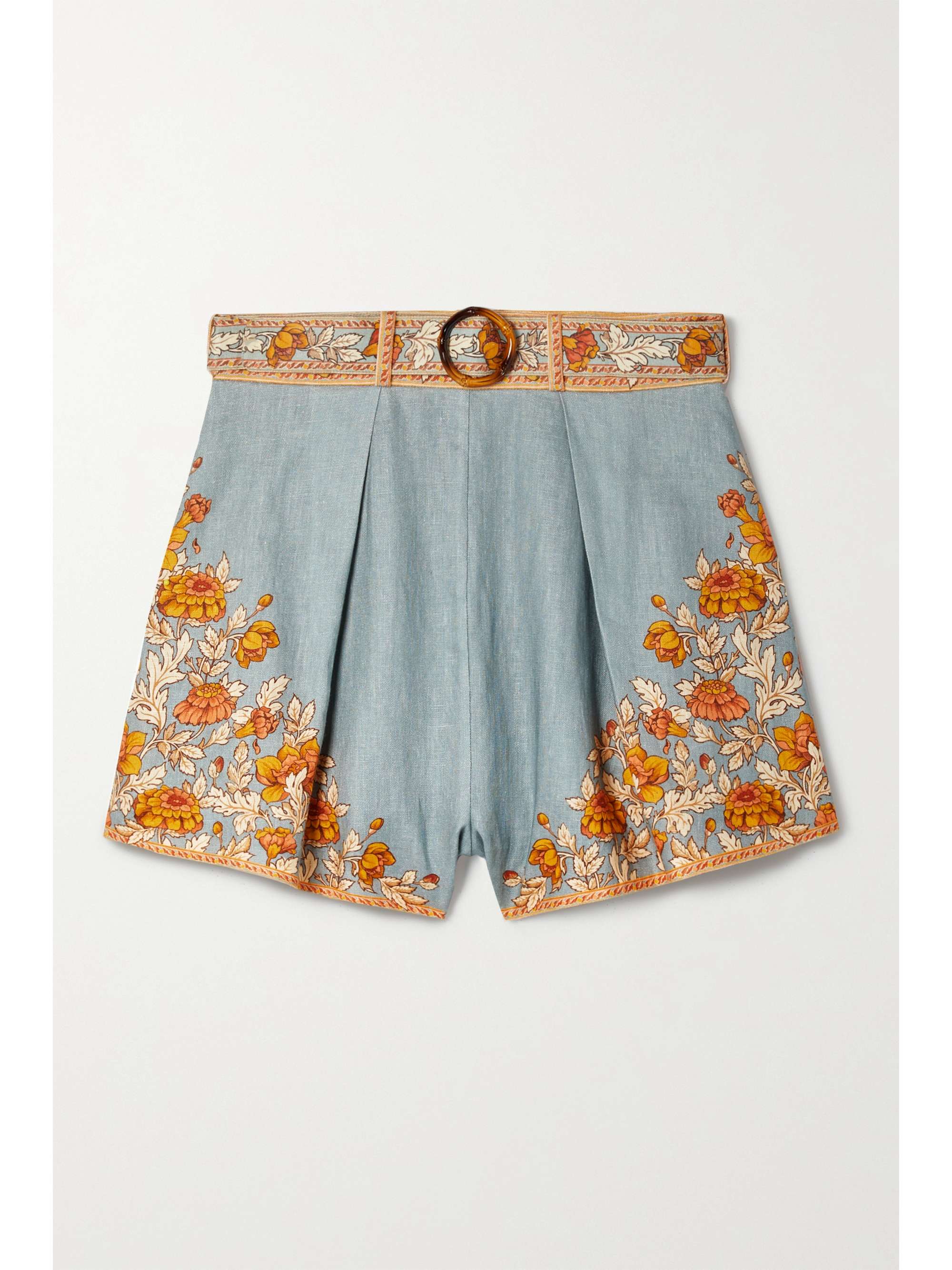 Blue Andie belted pleated floral-print 