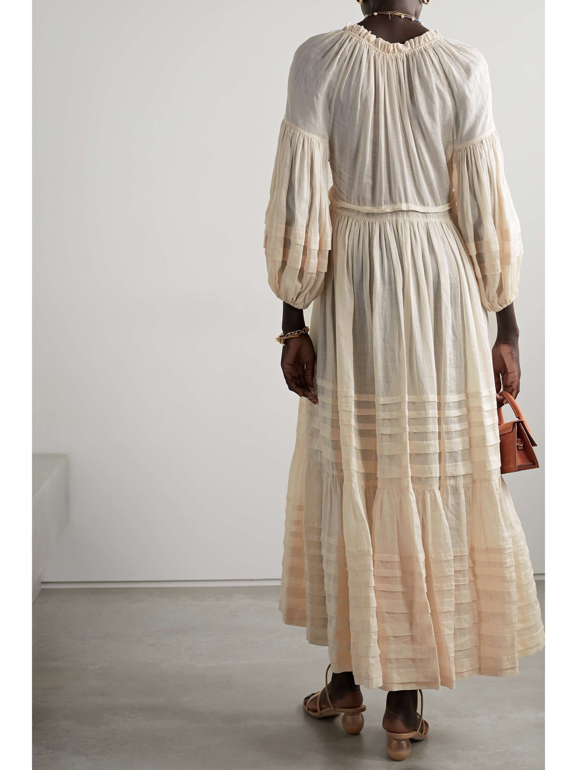 ZIMMERMANN Moonshine tasseled pinktucked ramie dress