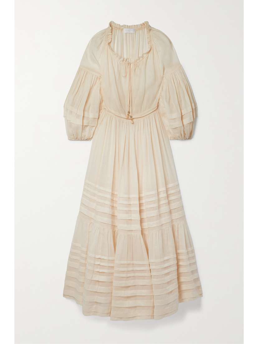 Zimmermann Moonshine Tasseled Pinktucked Ramie Dress