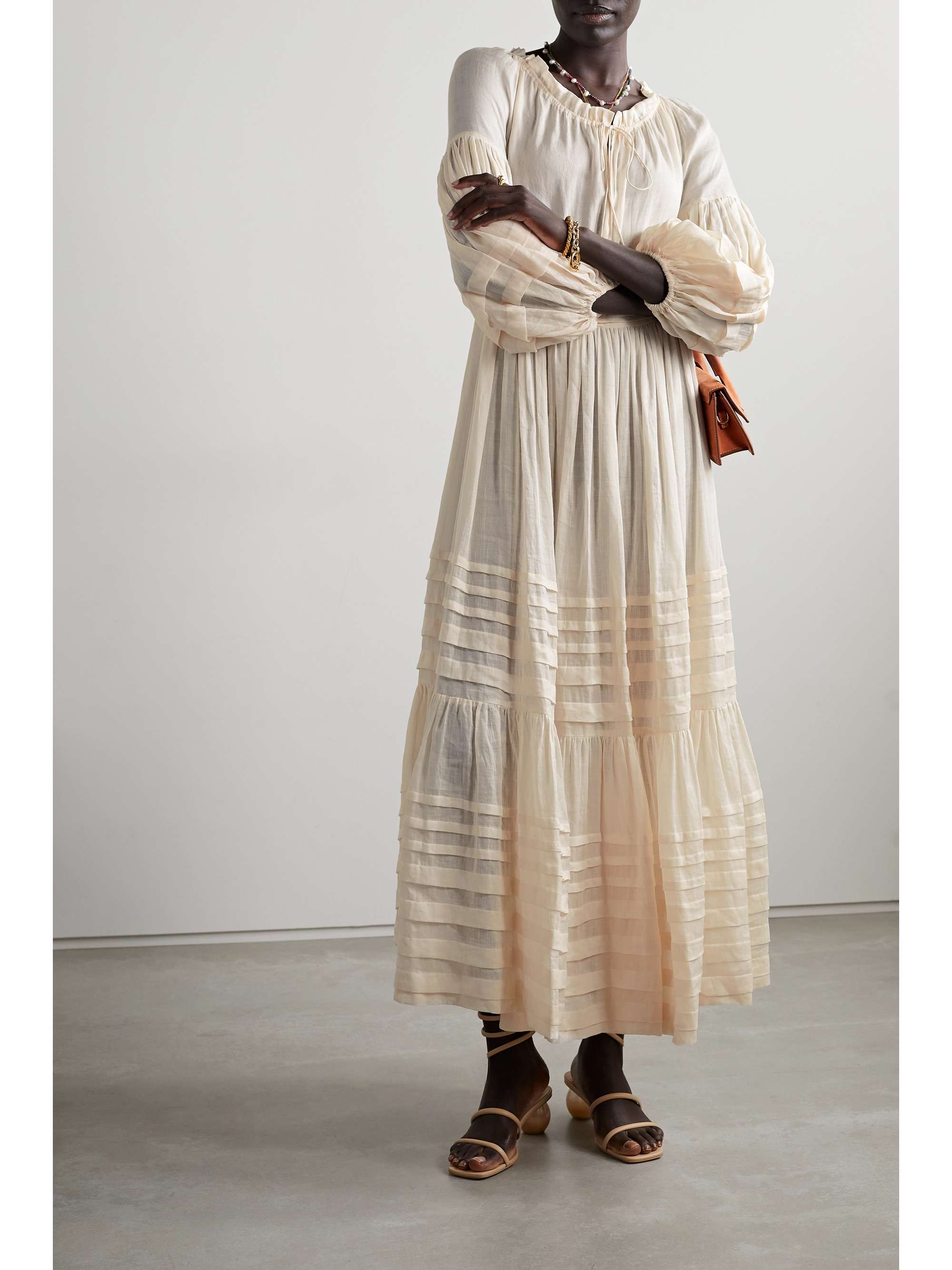 ZIMMERMANN Moonshine tasseled pinktucked ramie dress