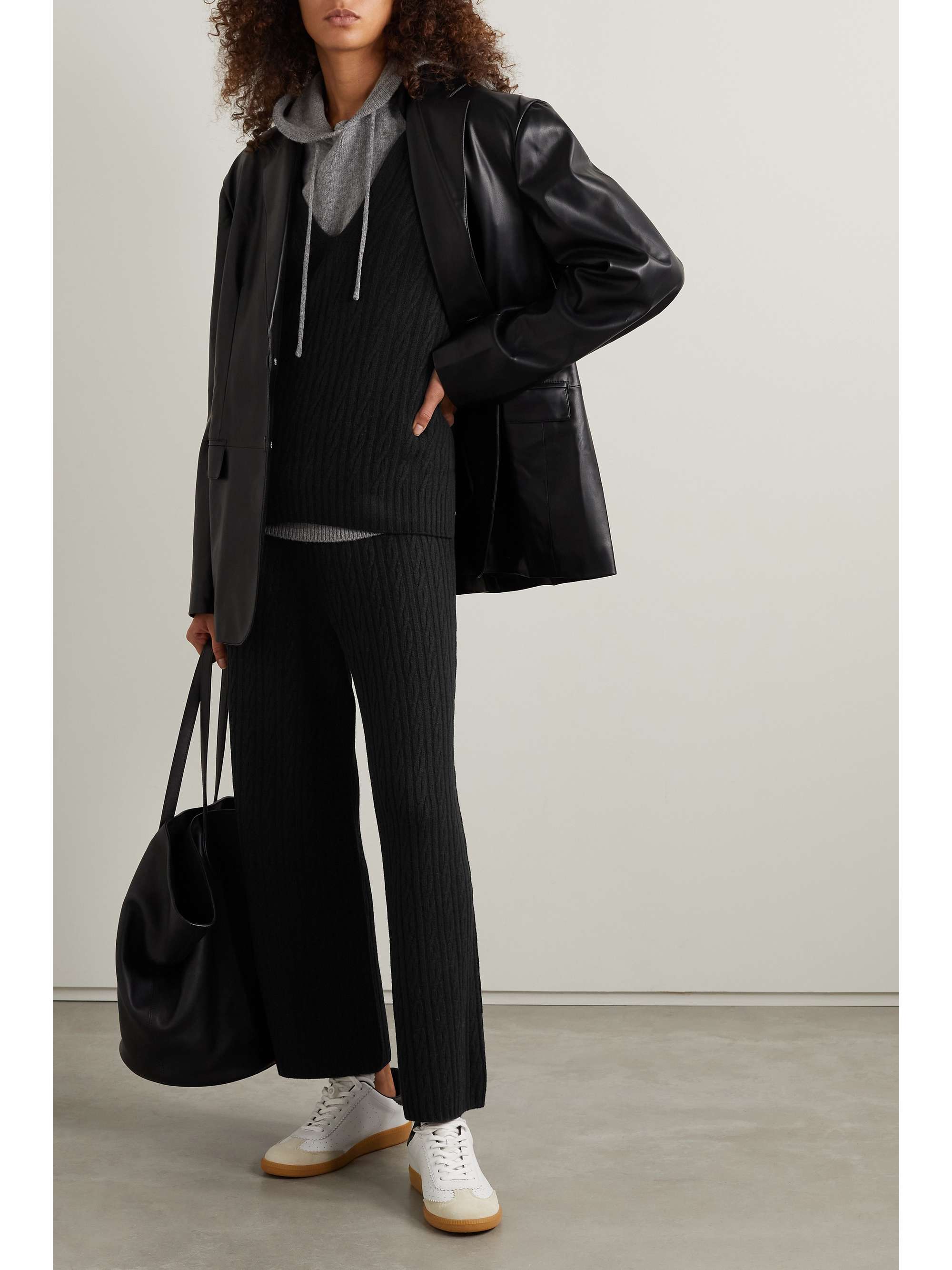 LESET Zoe cable-knit wide-leg pants